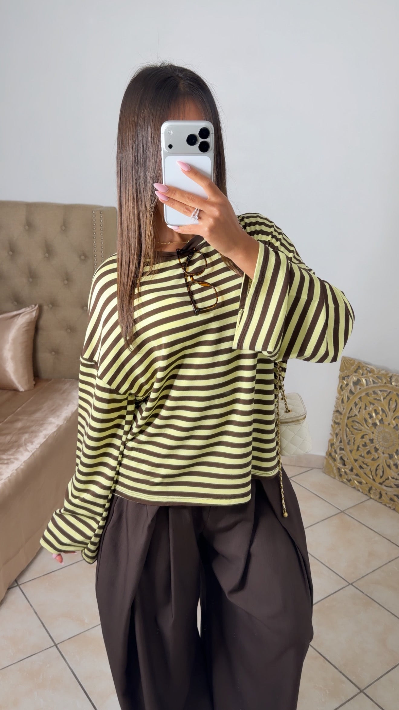 Pull oversize rayé [MARRON]