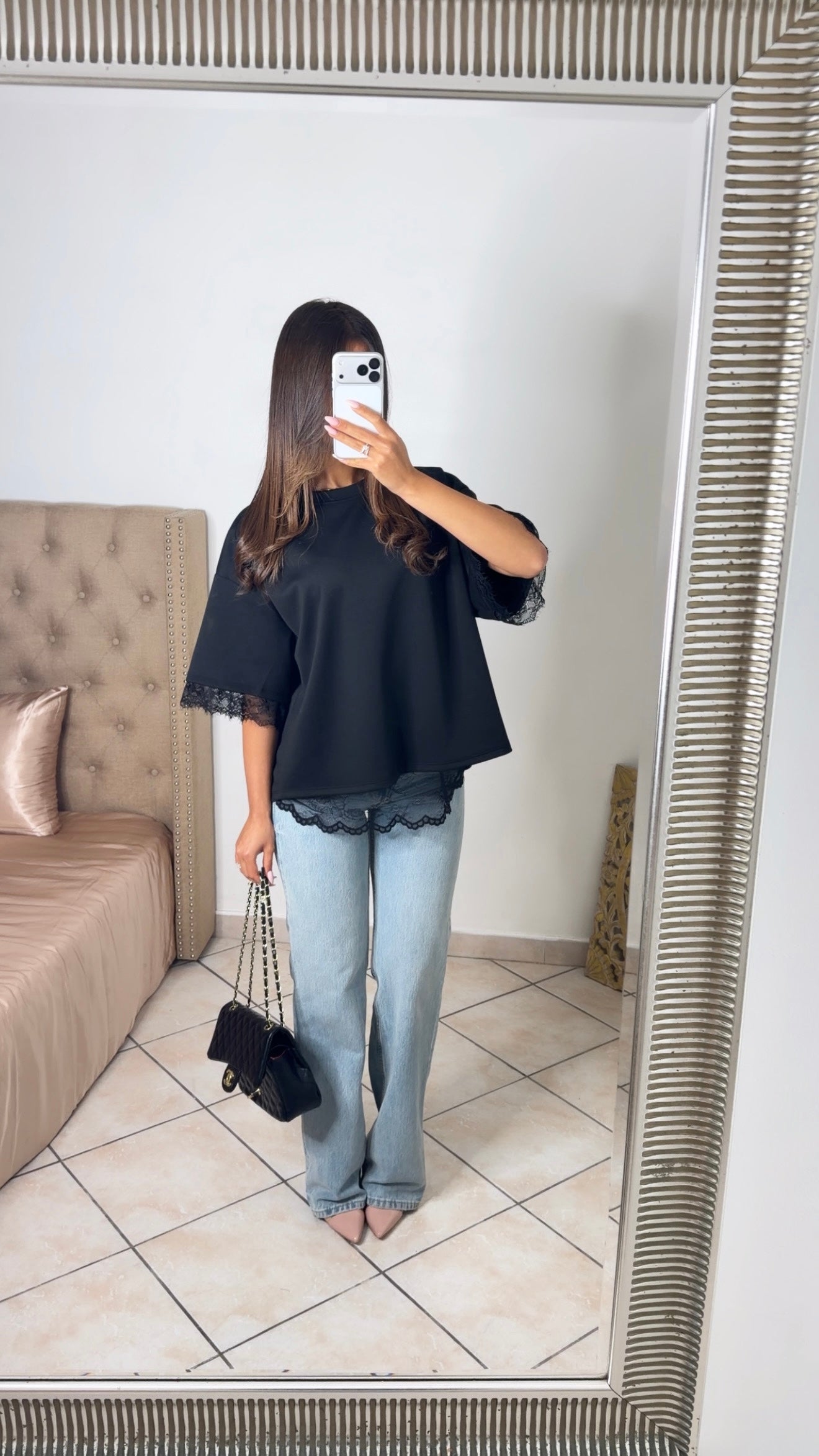 T-shirt oversize dos en dentelle [NOIR]