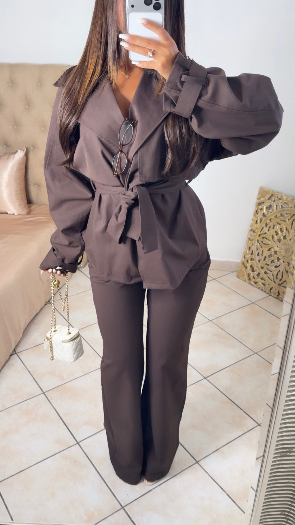 Ensemble veste trench et pantalon [MARRON]