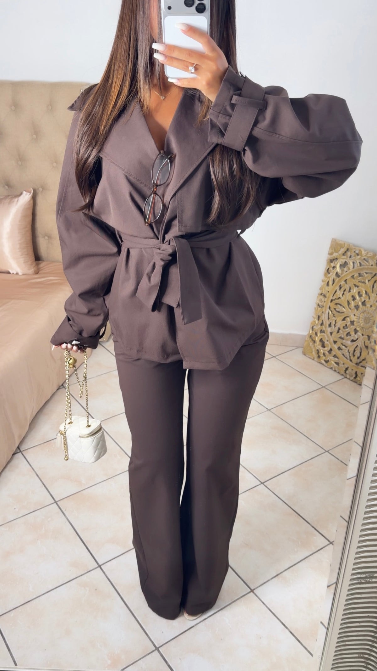 Ensemble veste trench et pantalon [MARRON]