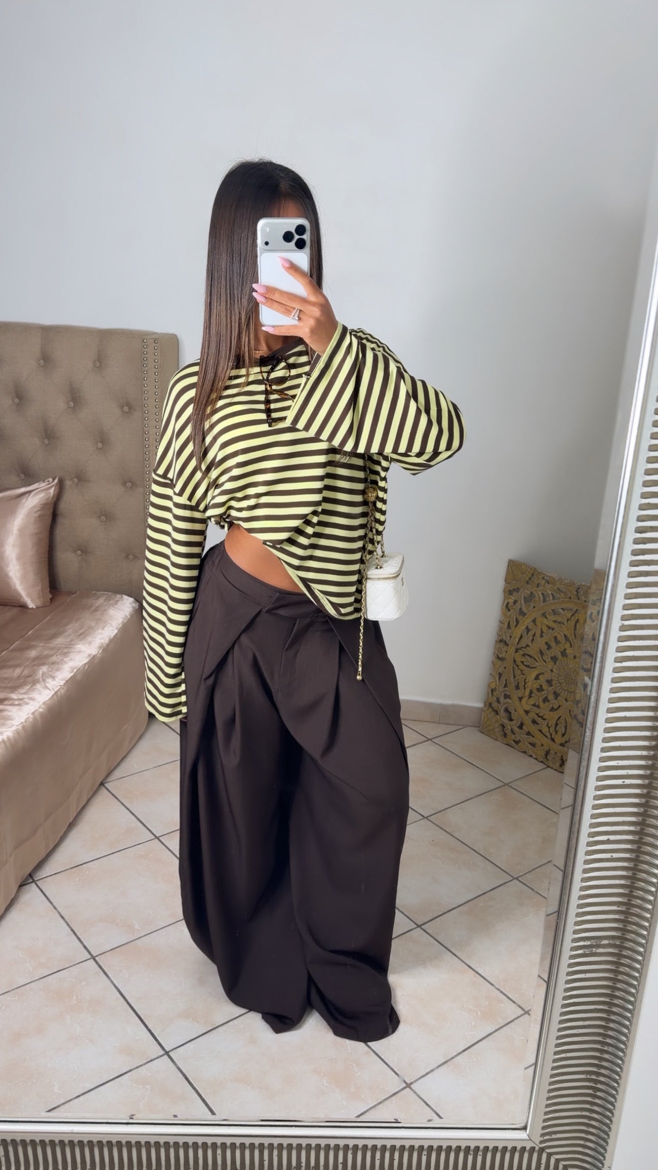 Pull oversize rayé [MARRON]