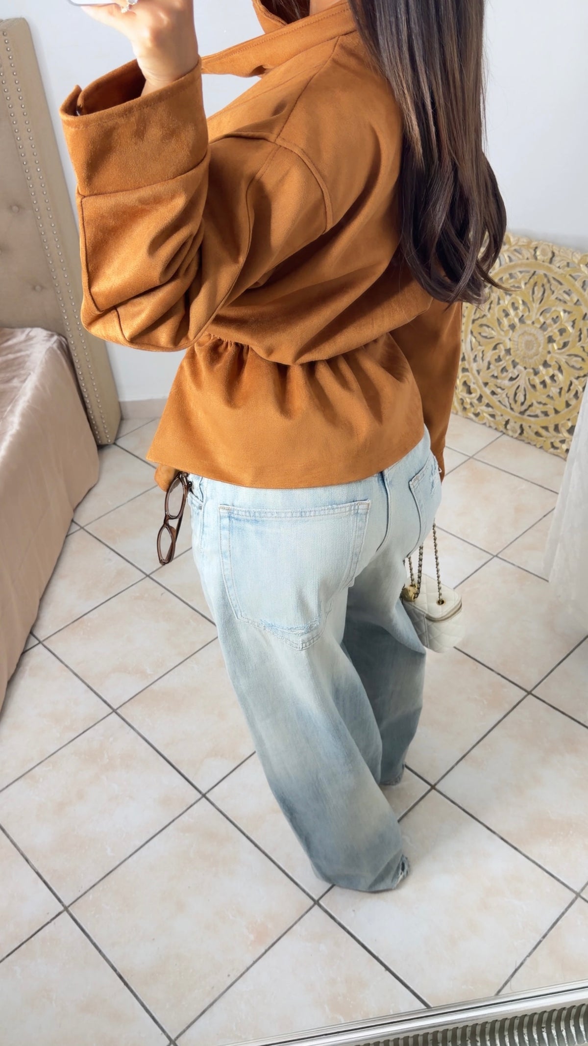 Veste en daim structurée à la taille [CAMEL]