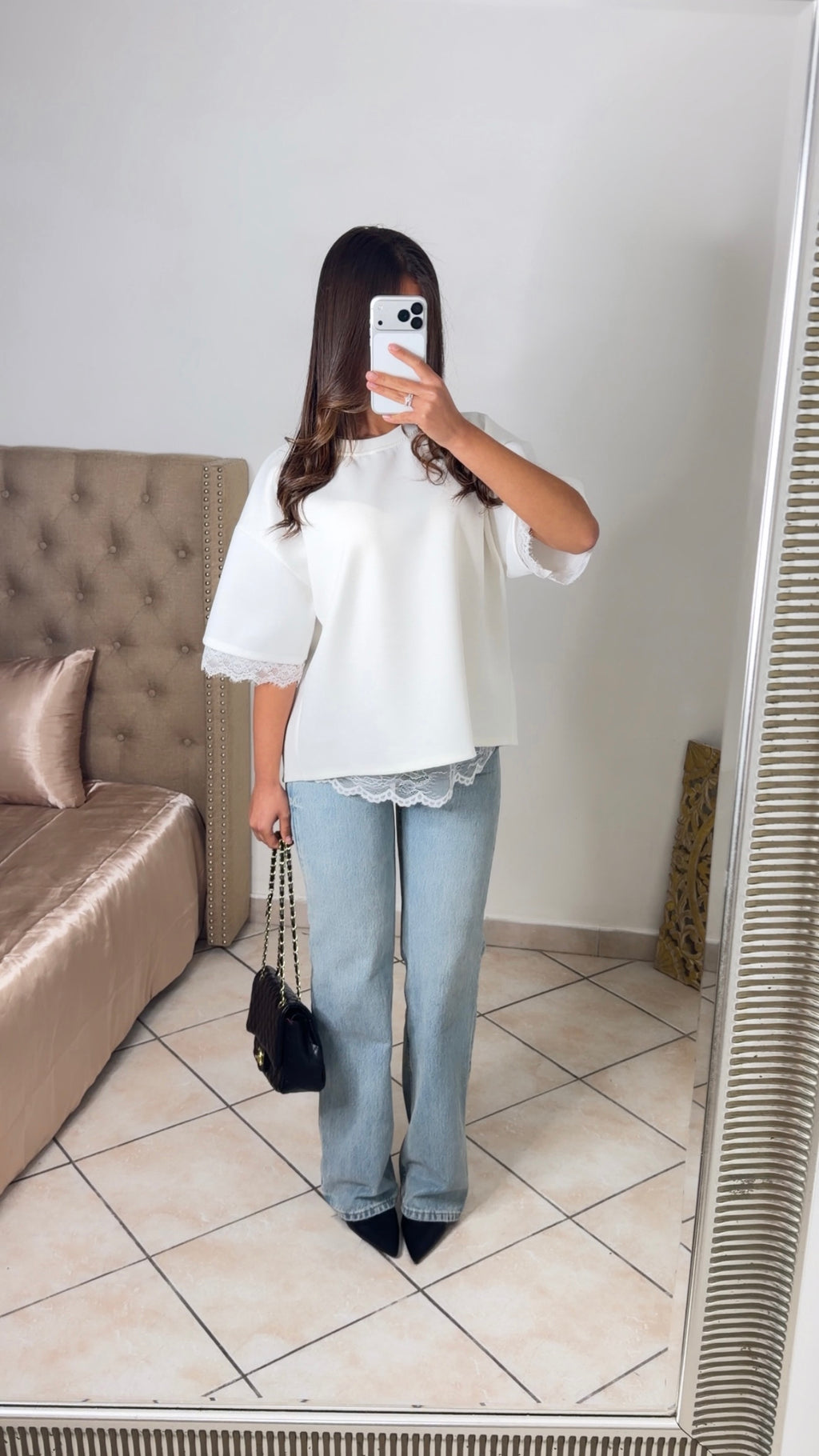 T-shirt oversize dos en dentelle [BLANC]