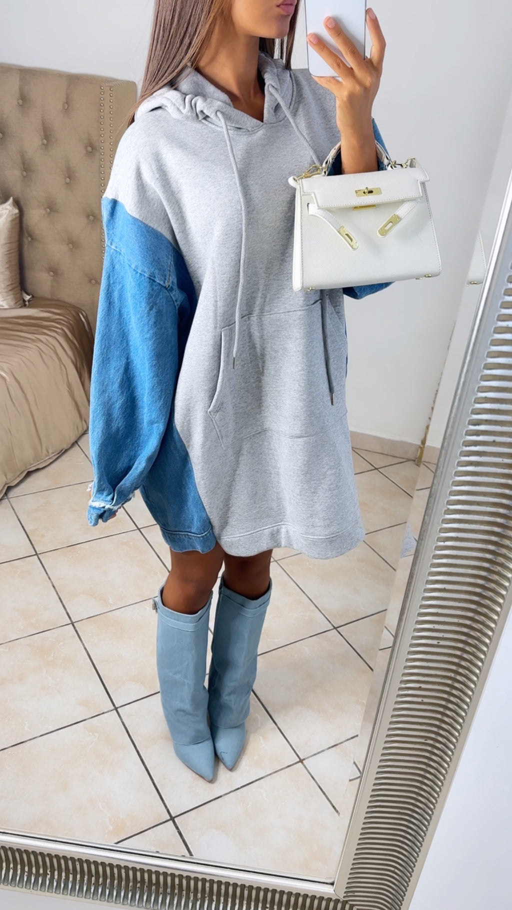 Sweat oversize en jean [GRIS]