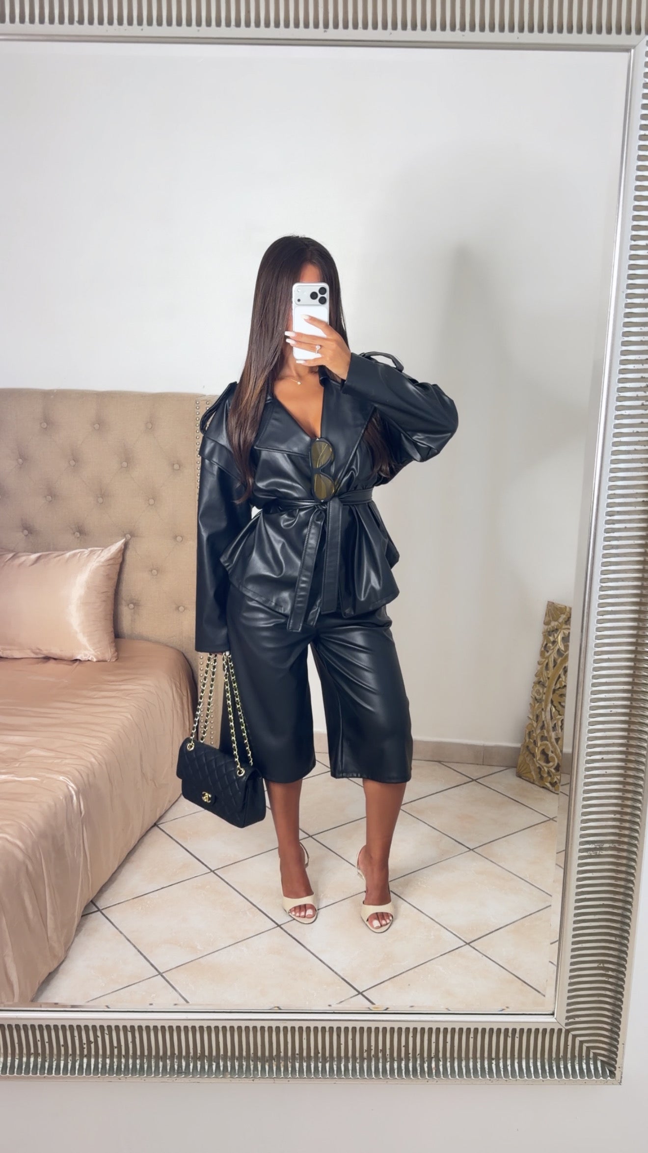 Veste style trench en similicuir [NOIR]