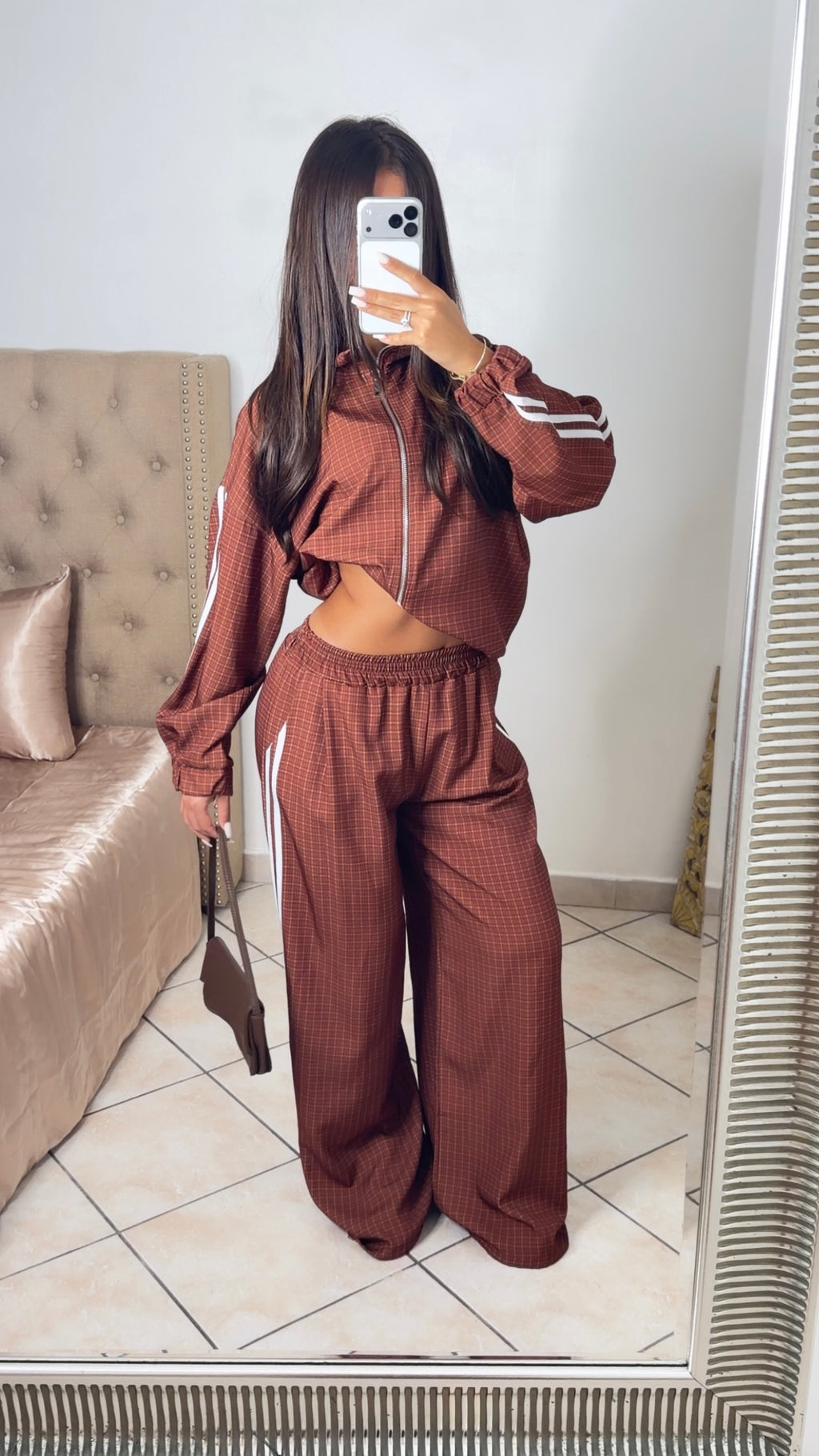 Ensemble jogging à bandes et carreaux [ROUILLE]