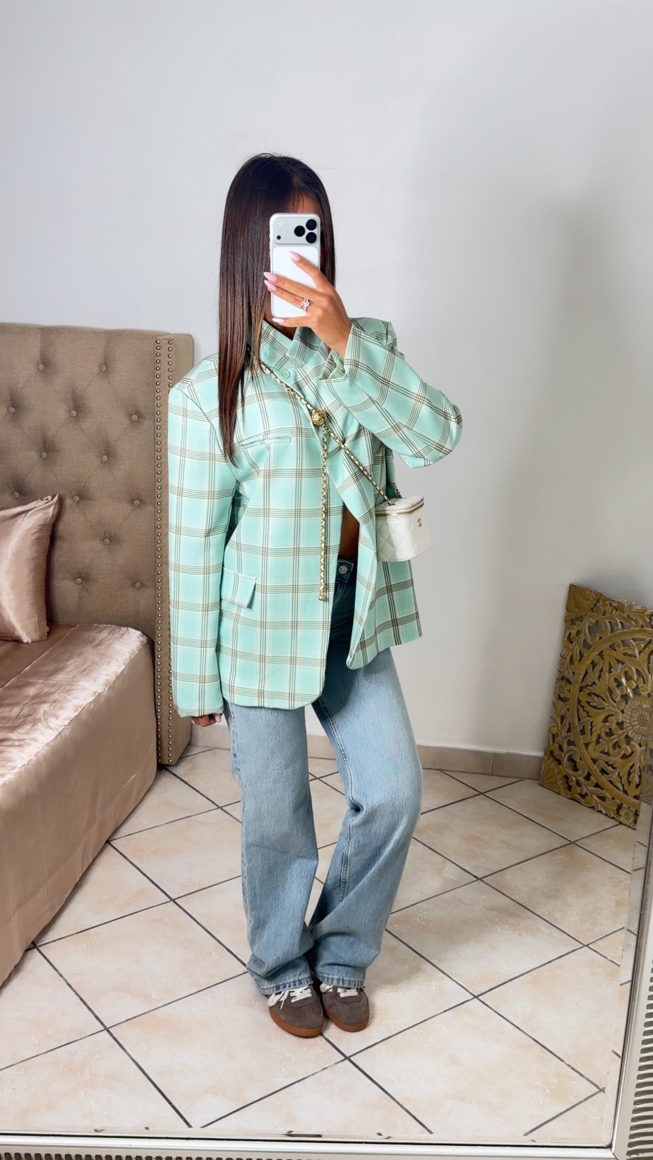 Blazer surdimensionné à carreaux [MENTHE]