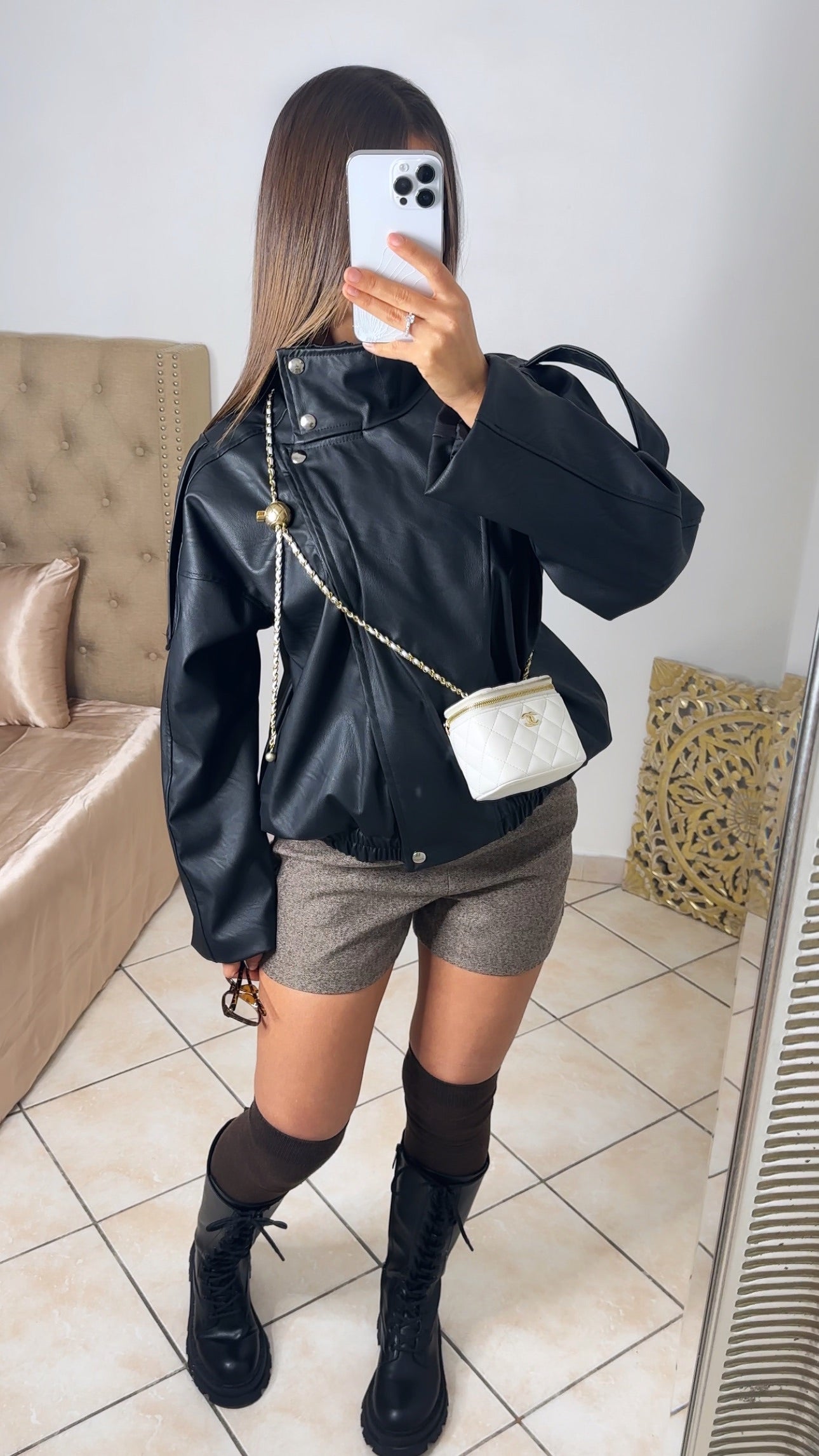 Veste similicuir oversize col montant [NOIR]