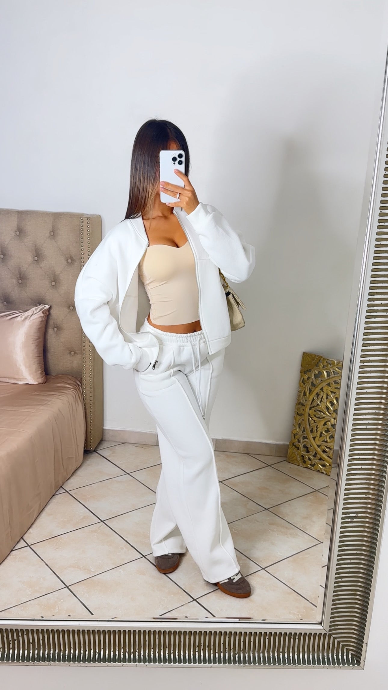 Ensemble veste à zip & pantalon jogging [BLANC]