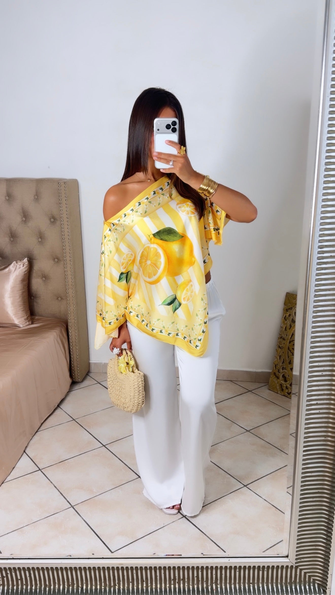 Top satiné triangle à motifs [CITRON]