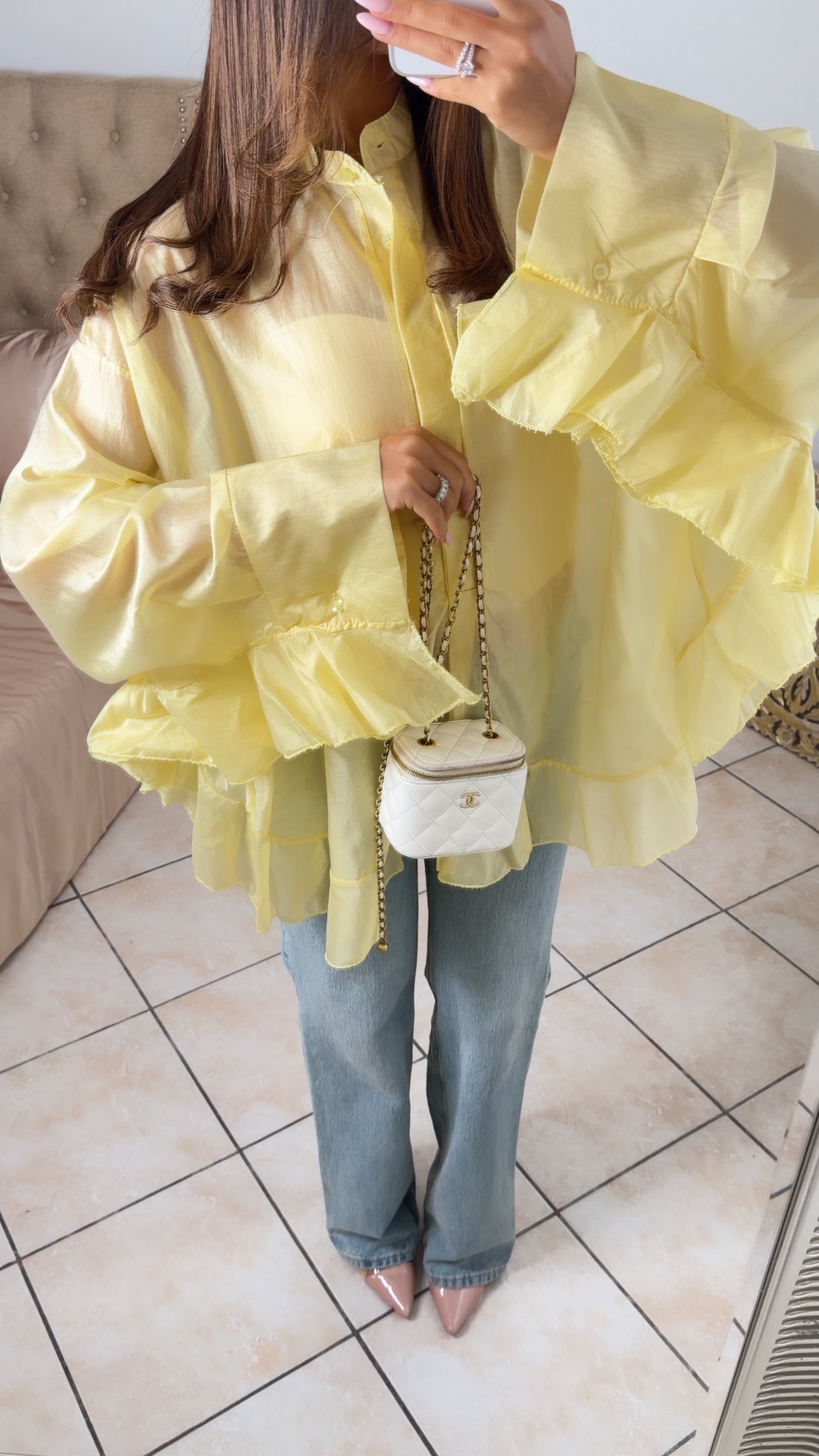 Blouse longue à volants [JAUNE]