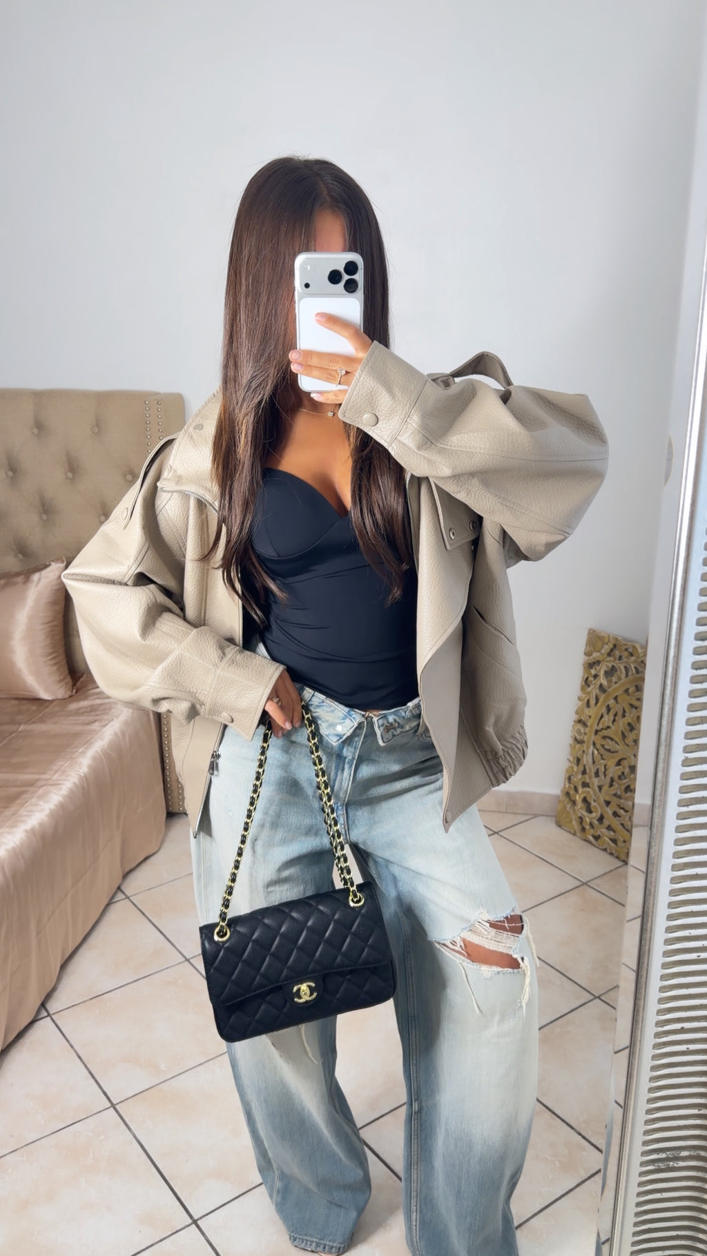 Veste oversize similicuir [BEIGE]