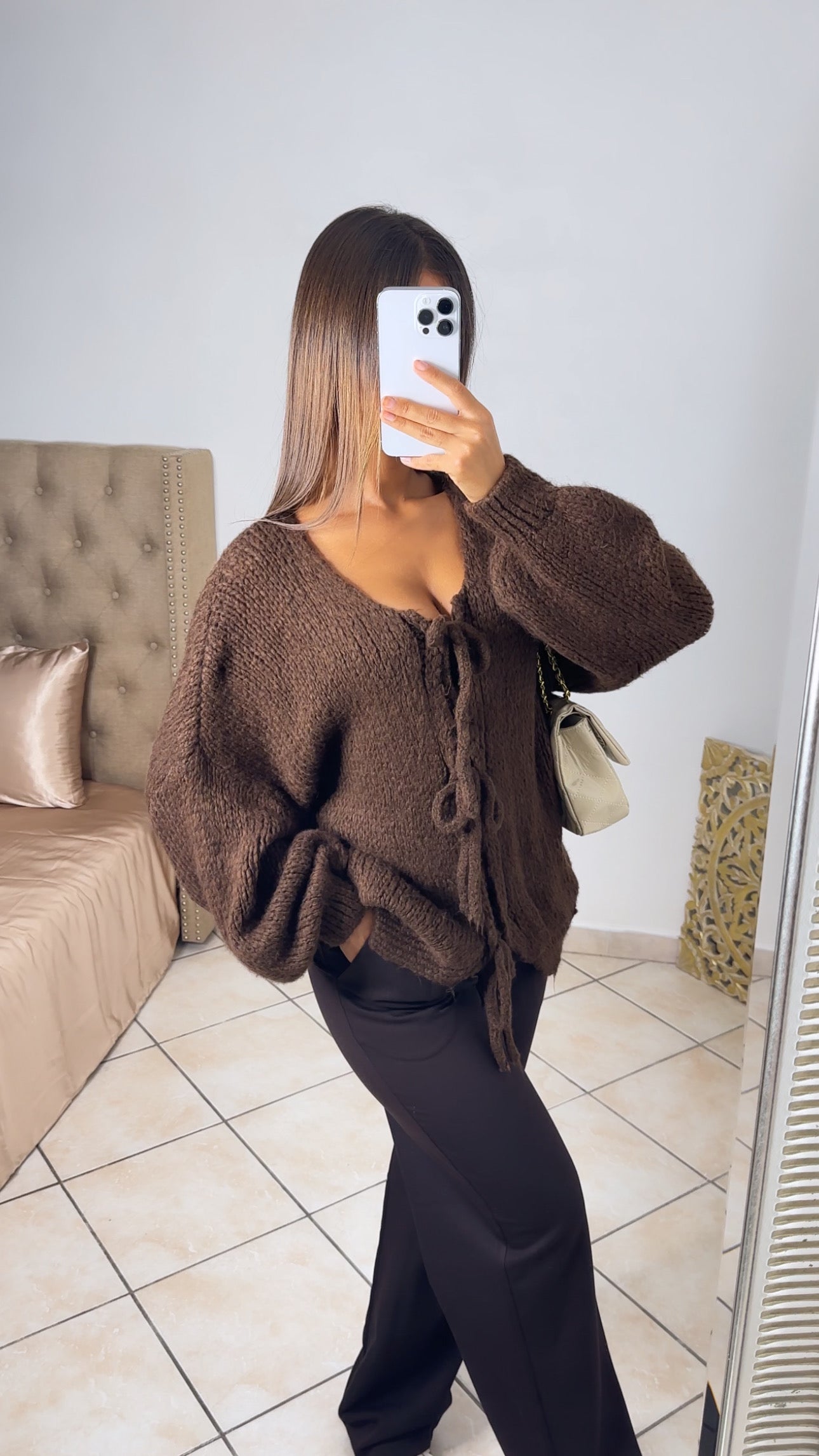 Cardigan en maille triple noeuds [MARRON]
