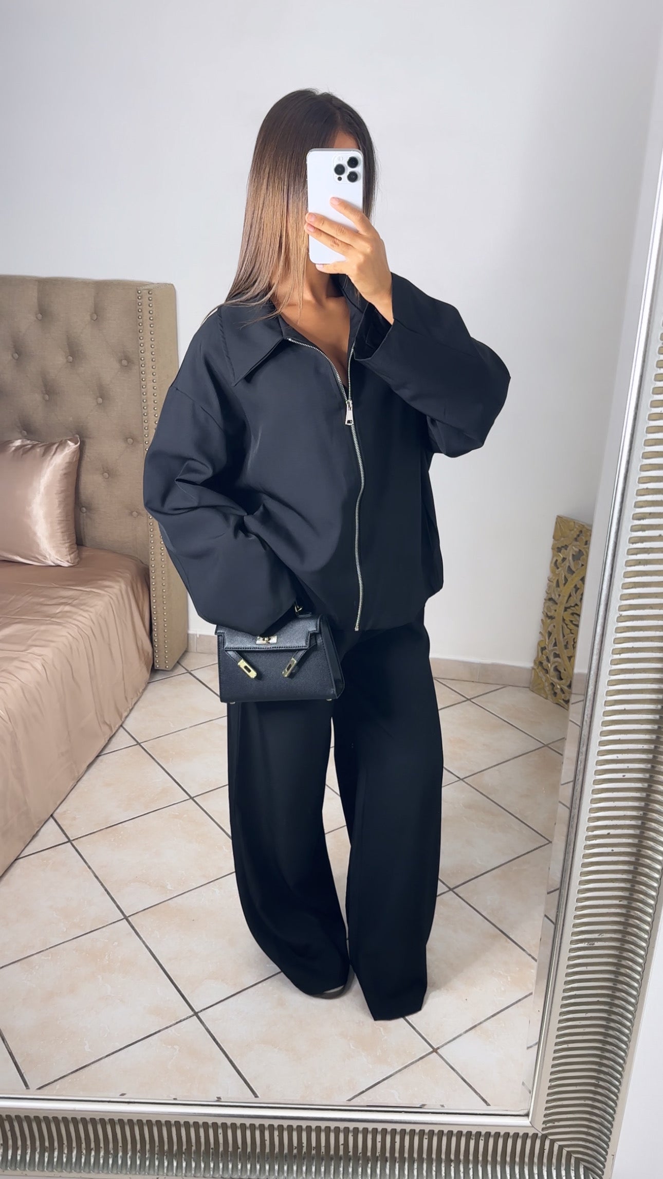 Ensemble veste et pantalon style trench [NOIR]