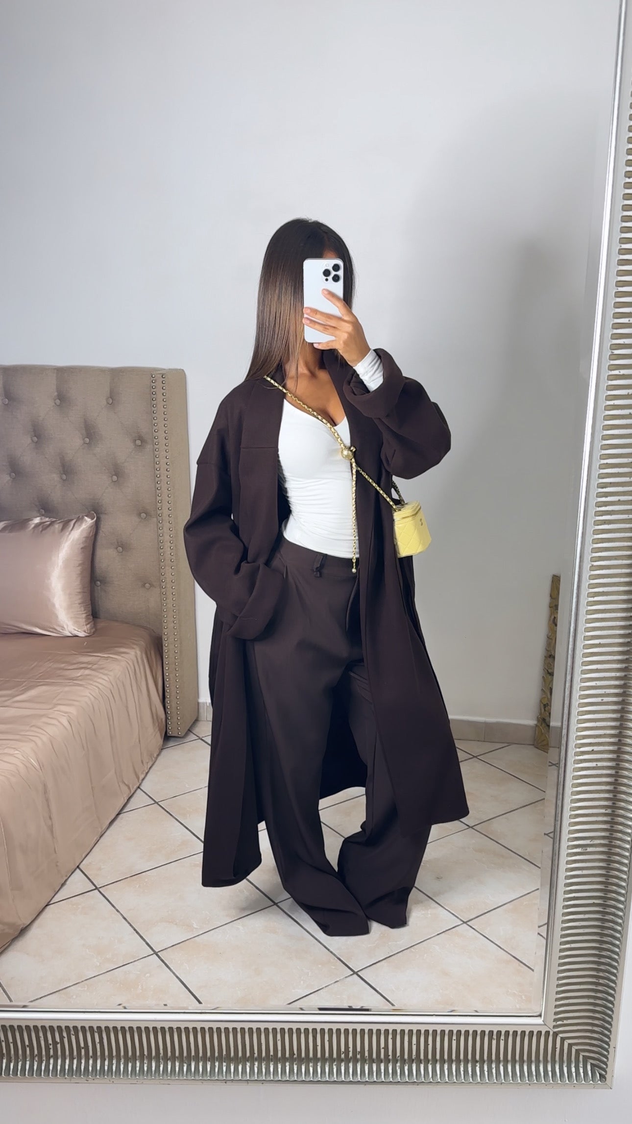 Veste longue style trench oversize à ceinture [MARRON]