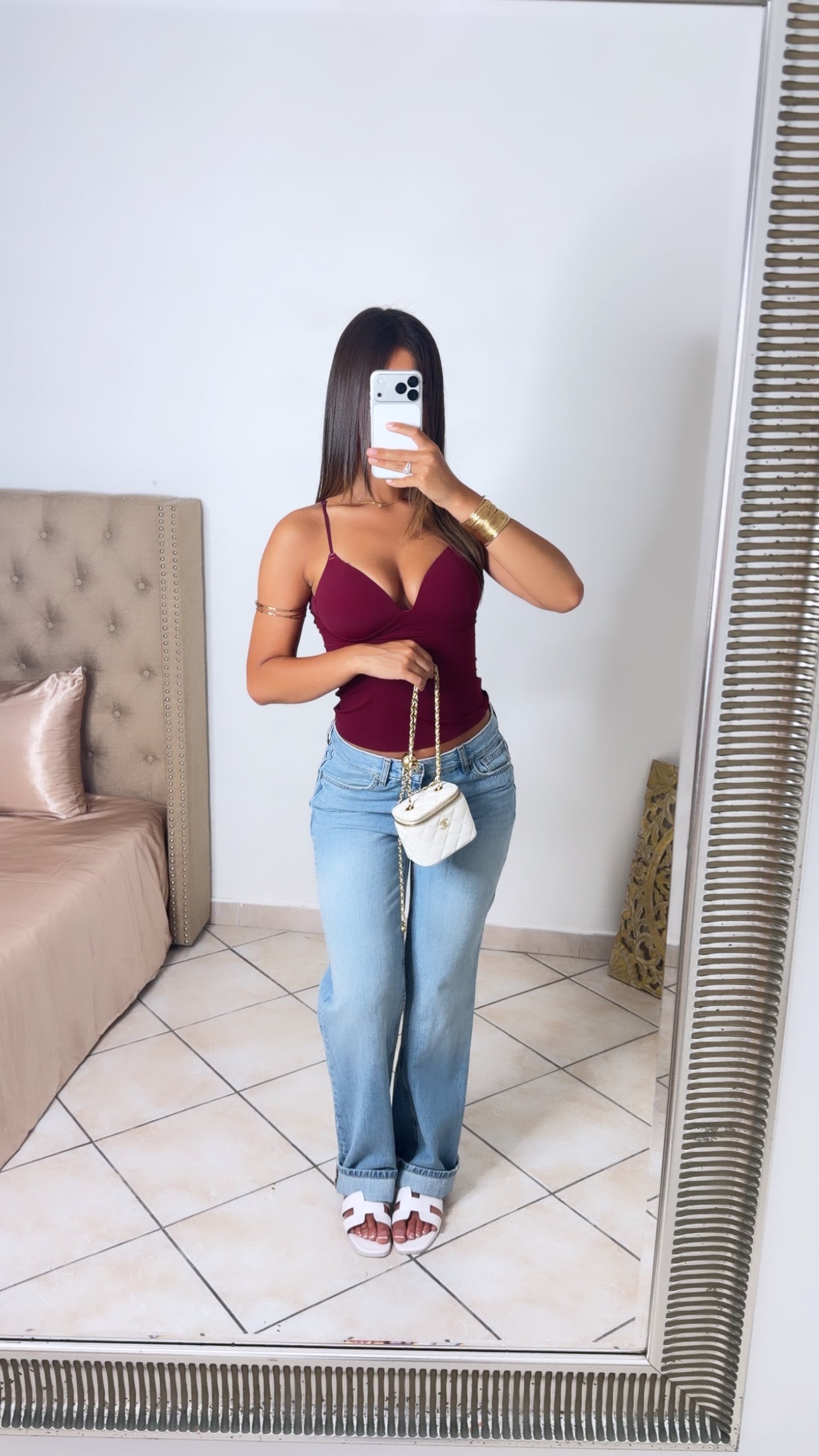 Top décolleté en V structuré [PRUNE]