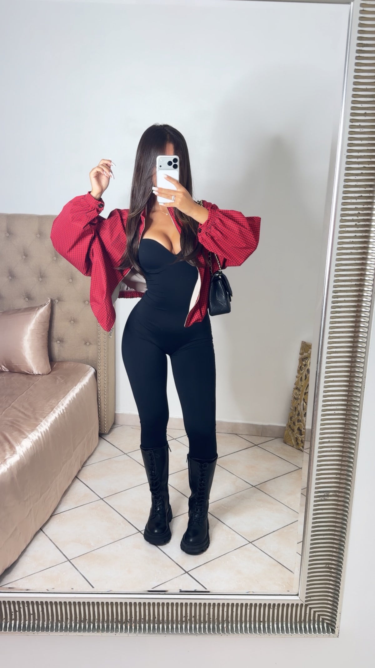 Veste bouffante à carreaux [ROUGE]