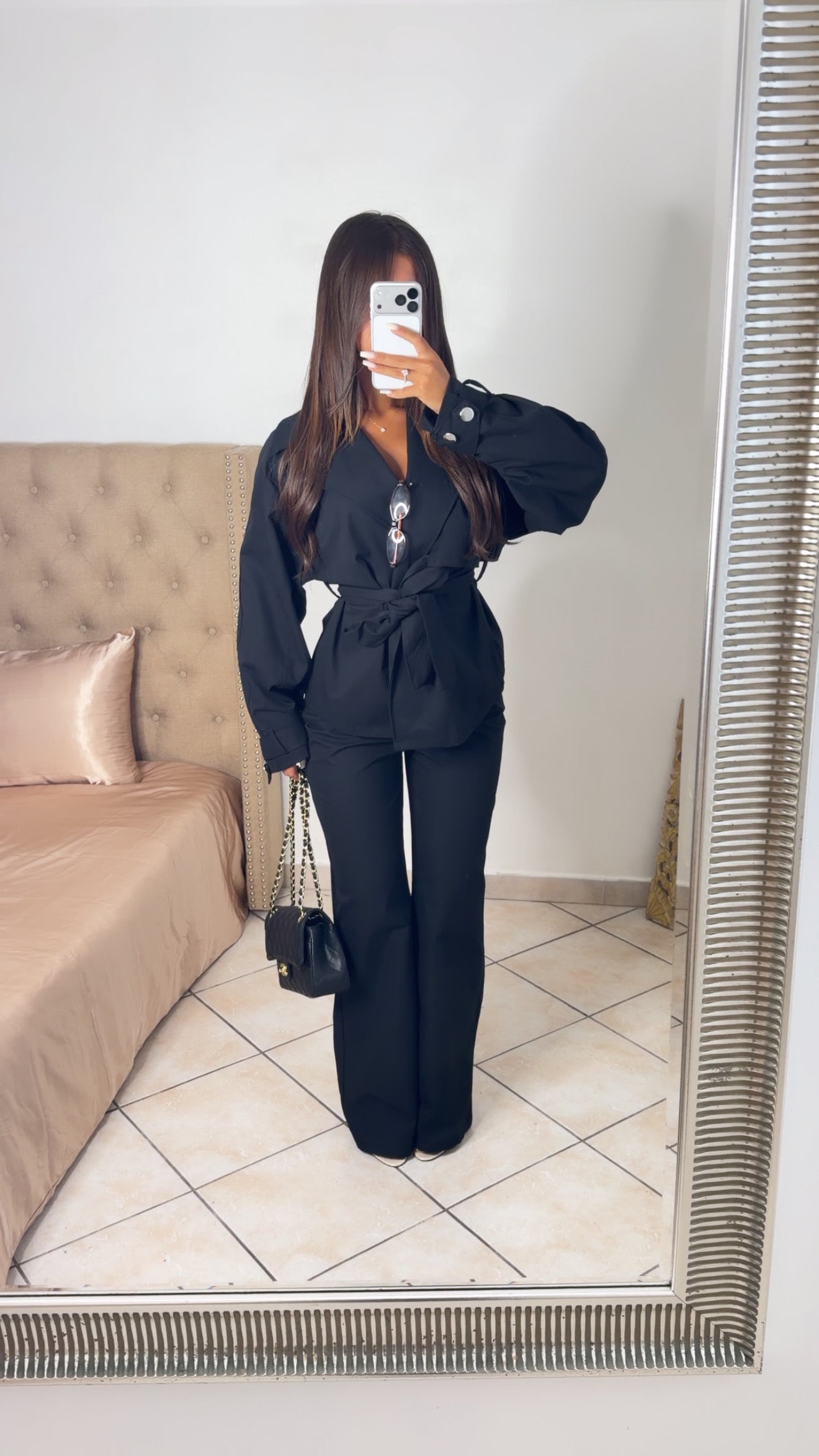 Ensemble veste trench et pantalon [NOIR]