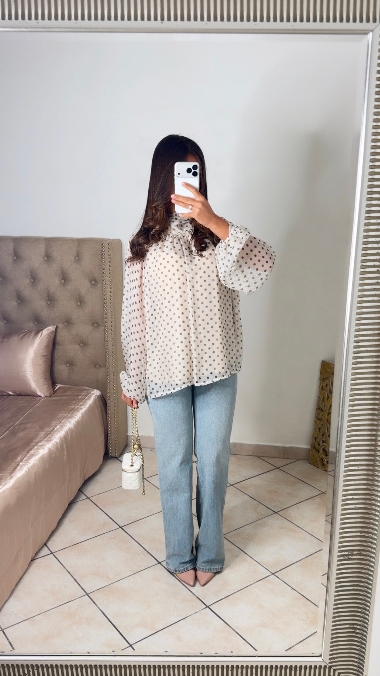 Blouse transparente à pois [CREME]