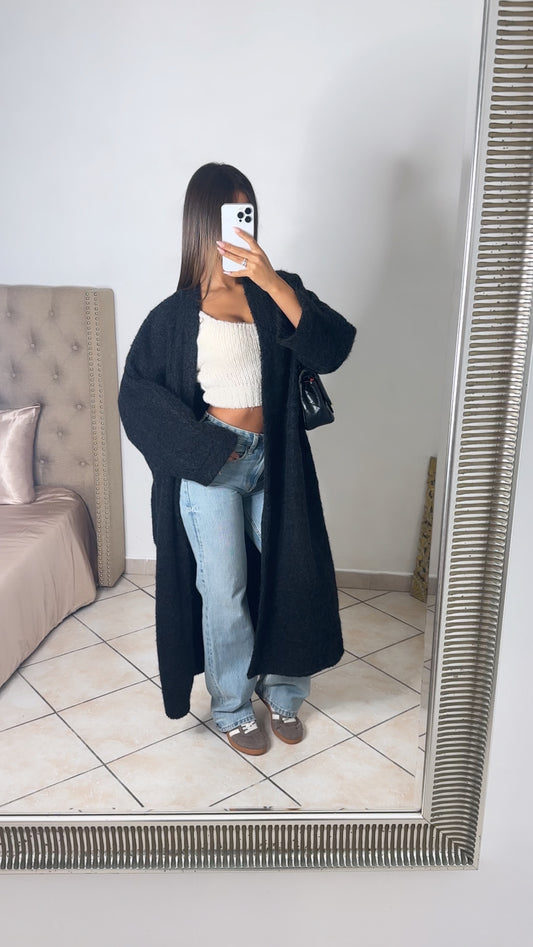 Veste longue moutonnée oversize [NOIR]