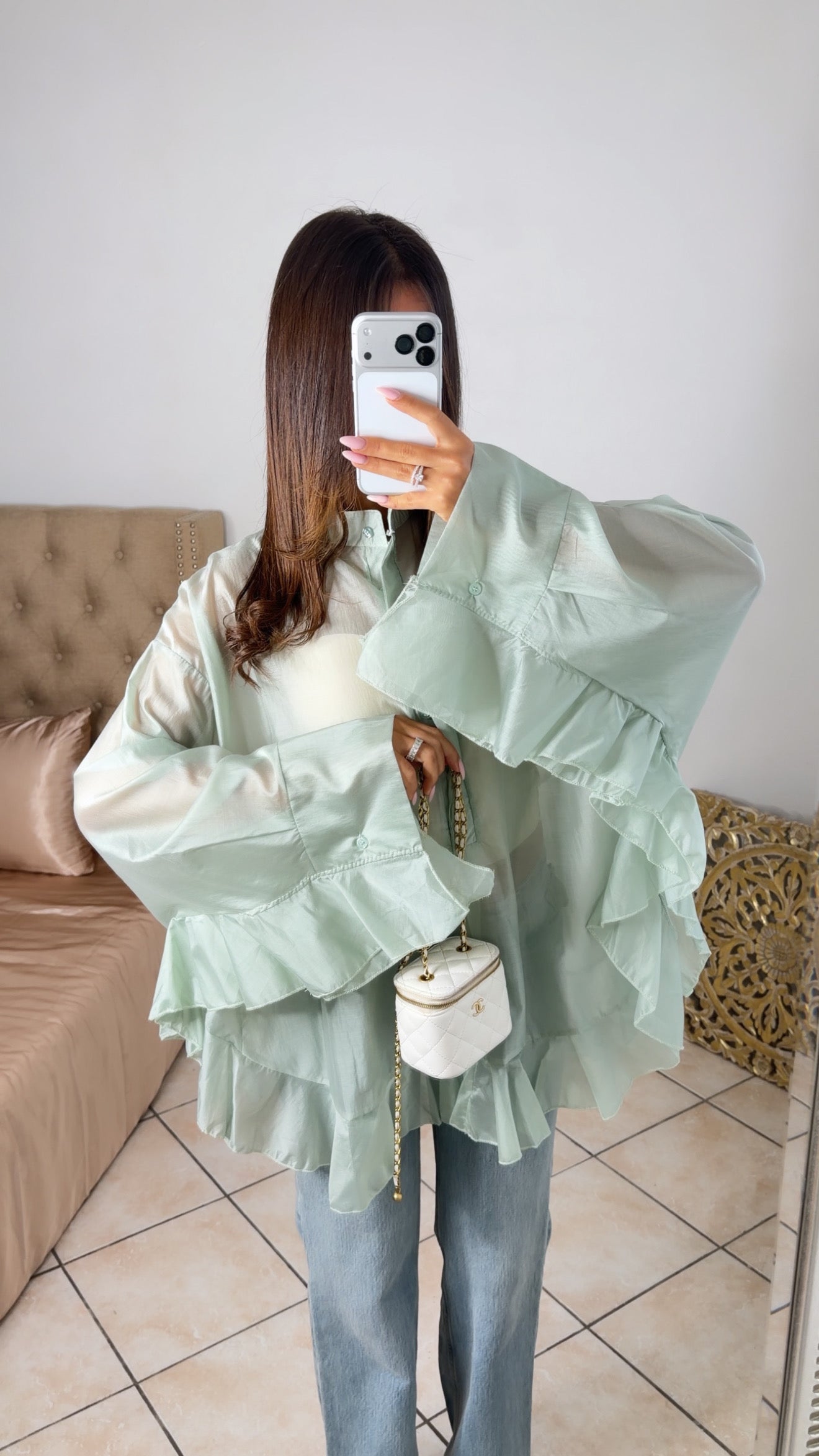 Blouse longue à volants [MENTHE]