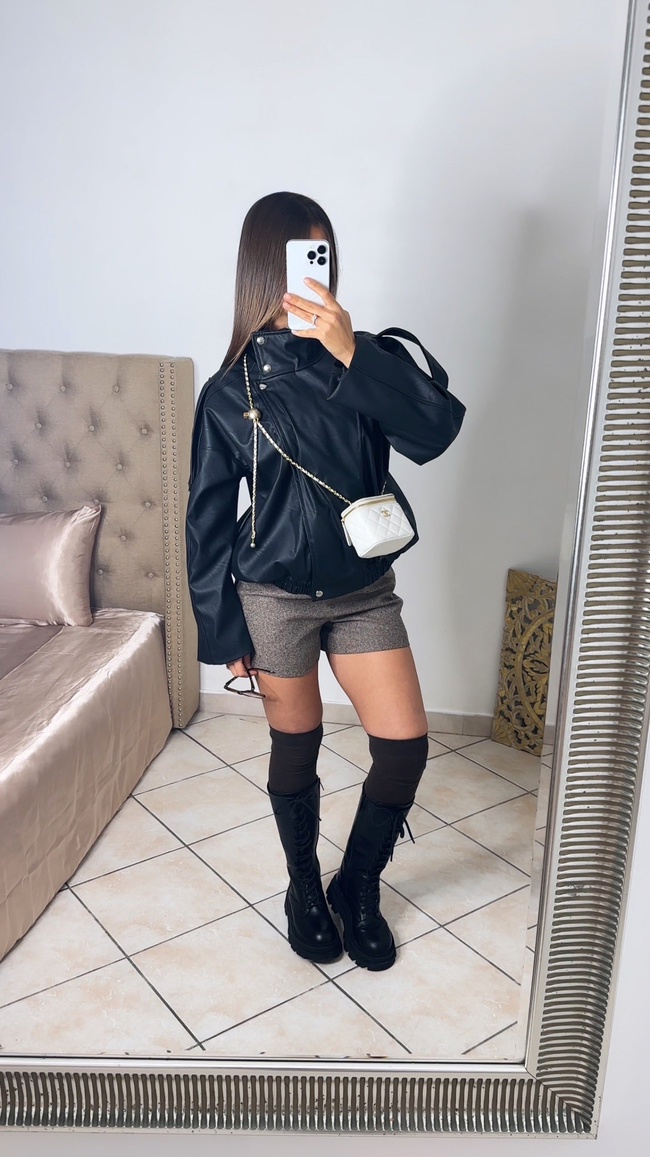 Veste similicuir oversize col montant [NOIR]