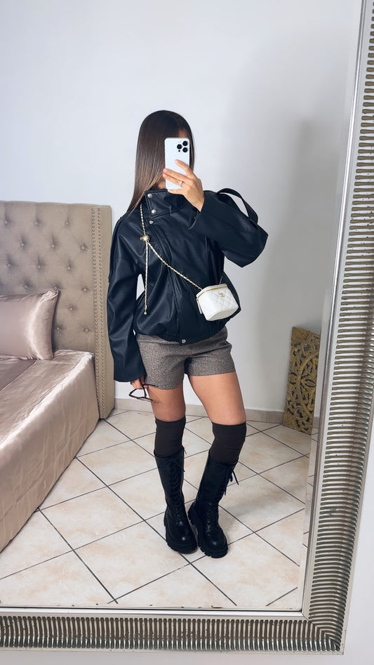 Veste similicuir oversize col montant [NOIR]