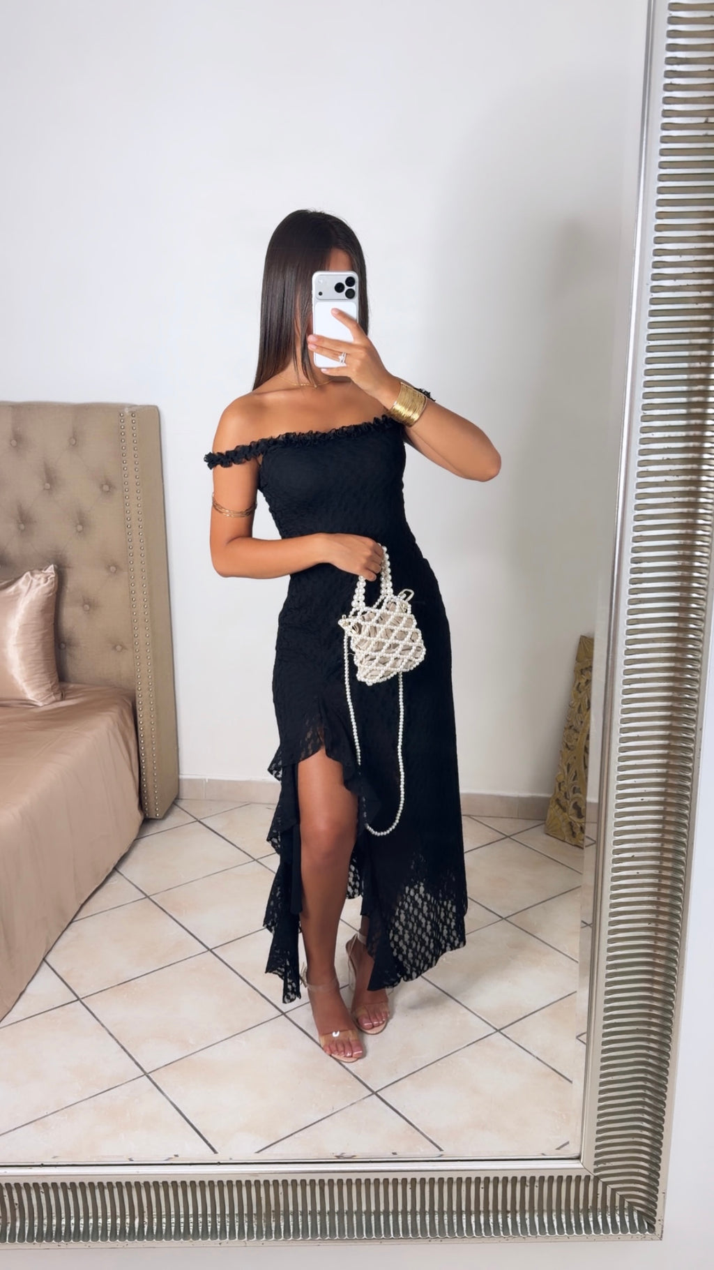 Robe à fentes en dentelle [NOIR]