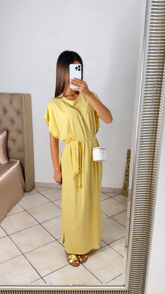 Robe à ceinture tressée [JAUNE]