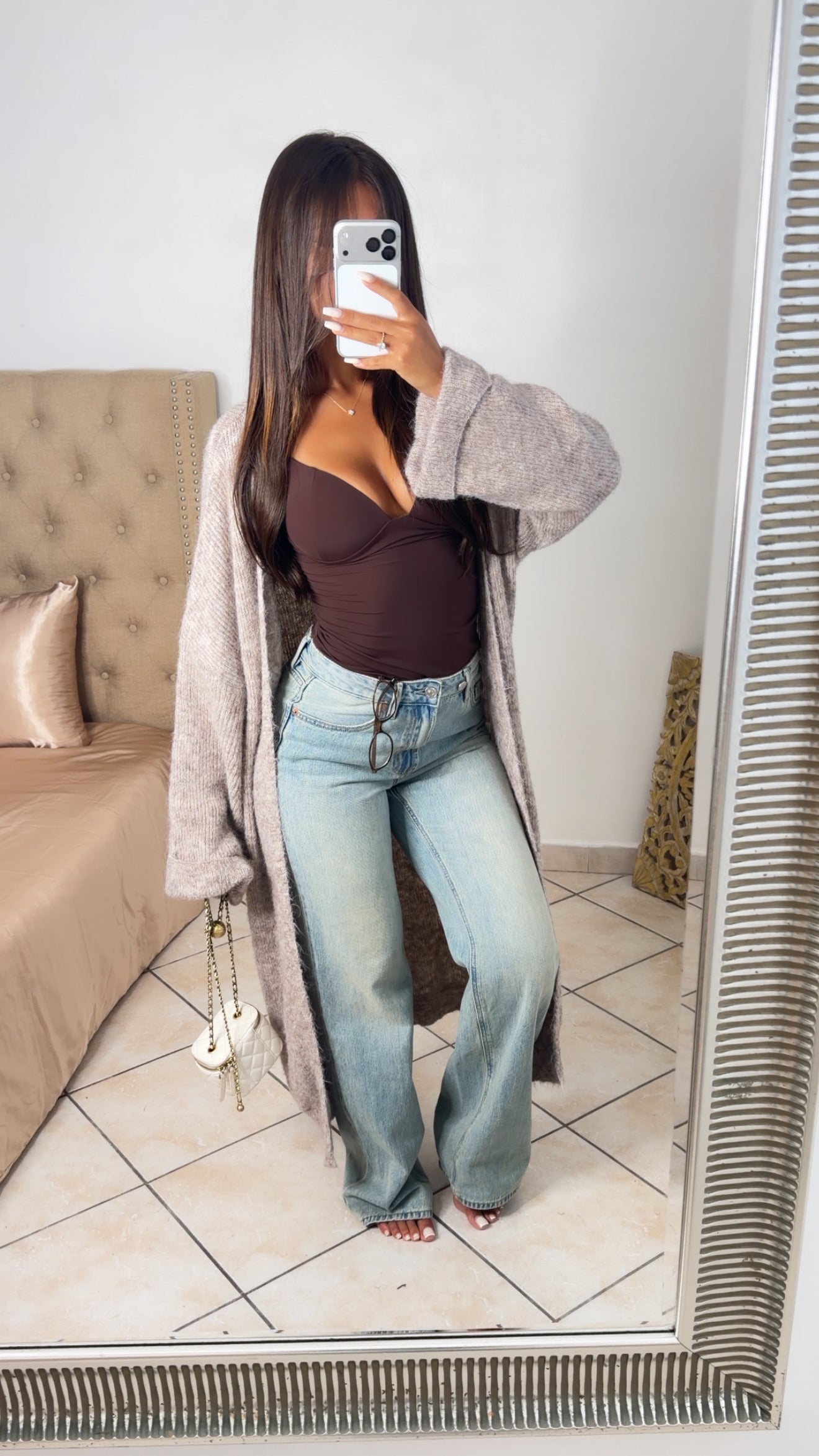 Gilet long oversize en maille douce [TAUPE]