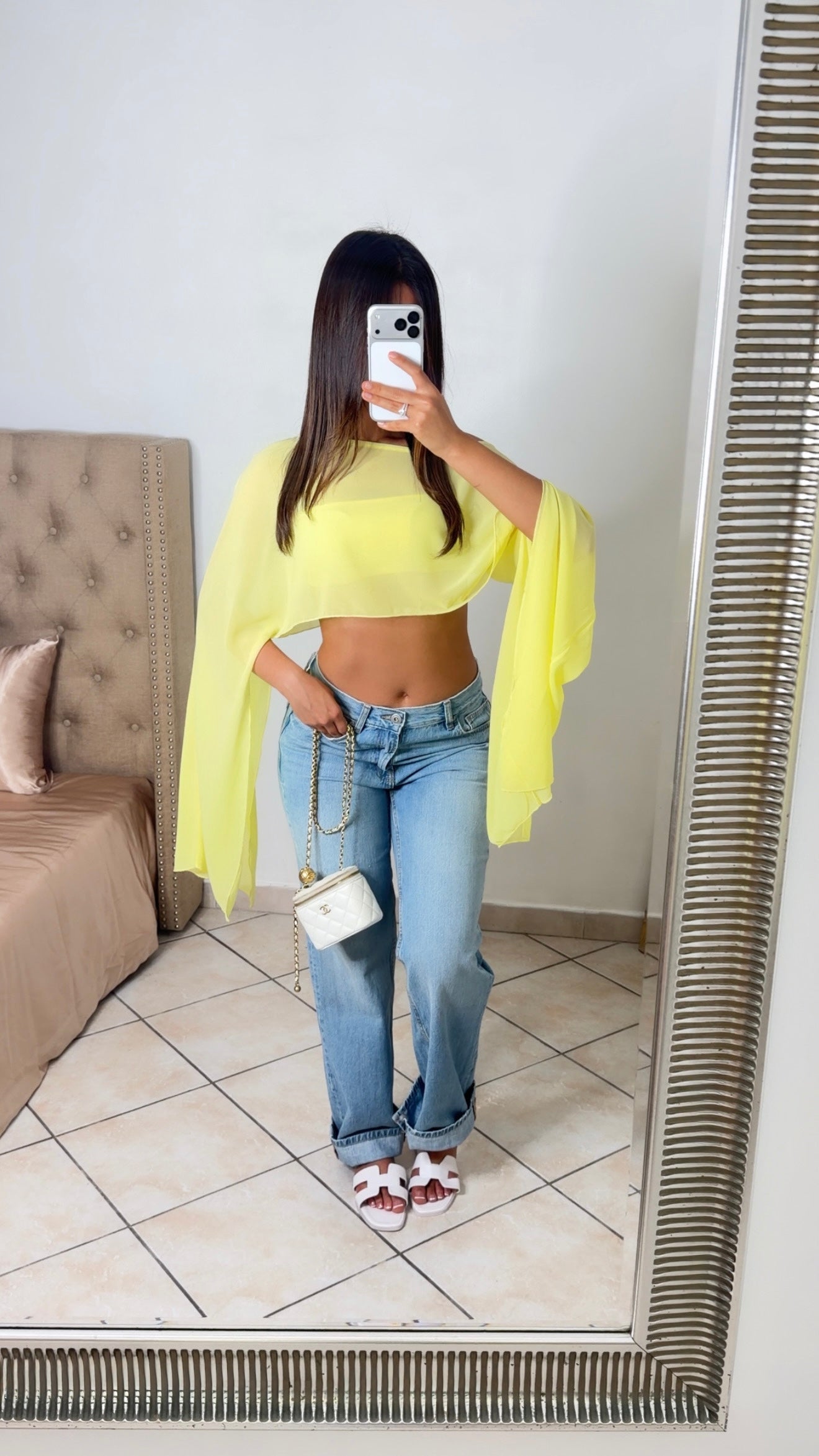 Top court fluide en voile transparent [JAUNE]