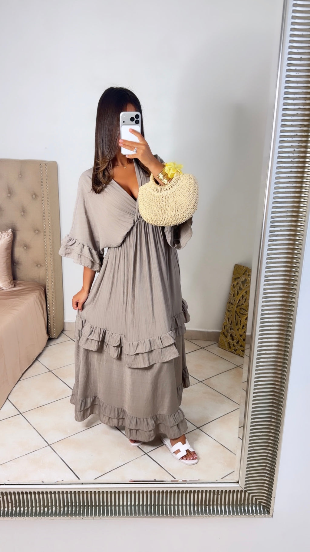 Robe longue à volants [TAUPE]