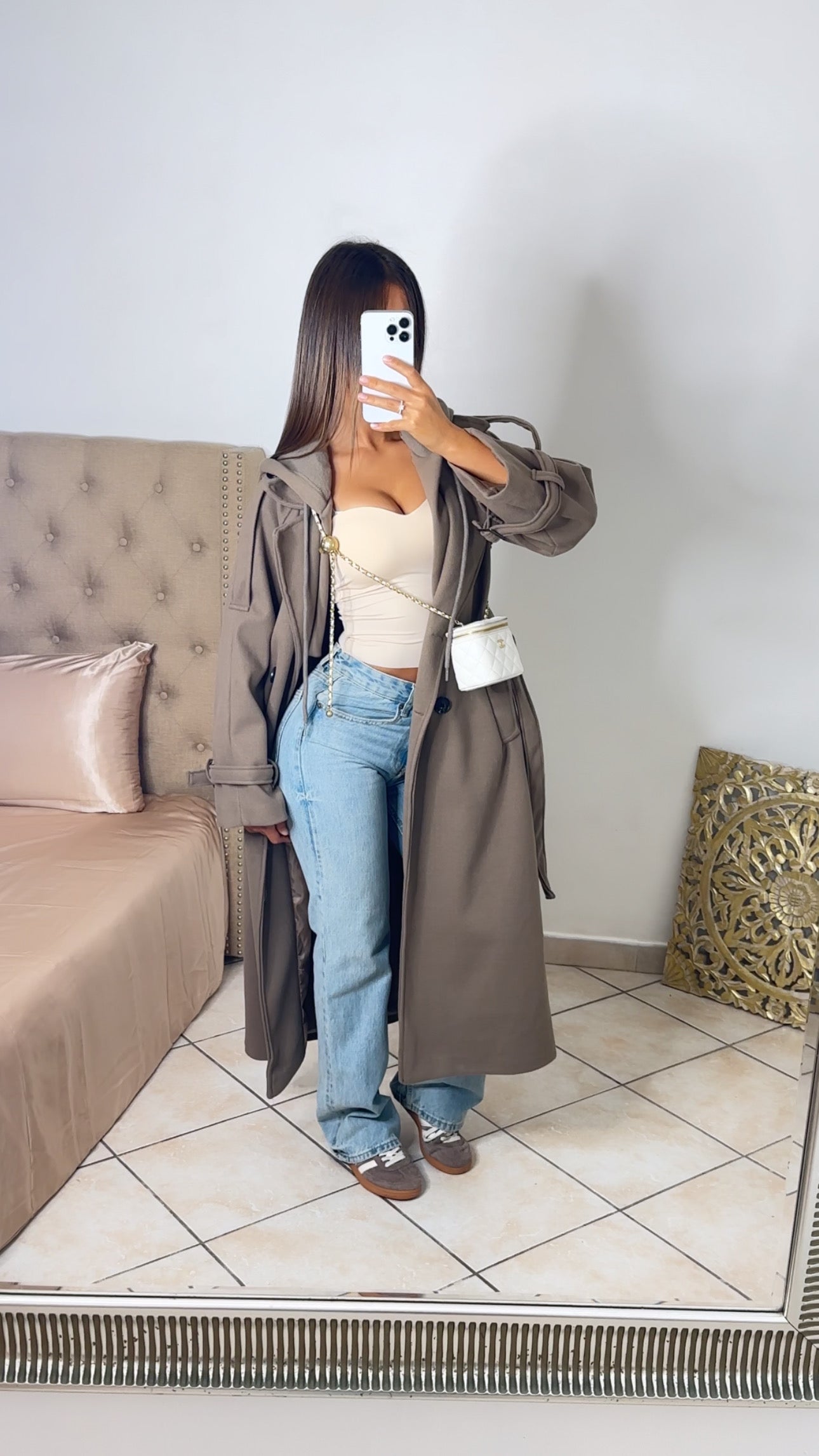 Manteau style trench à capuche [TAUPE]