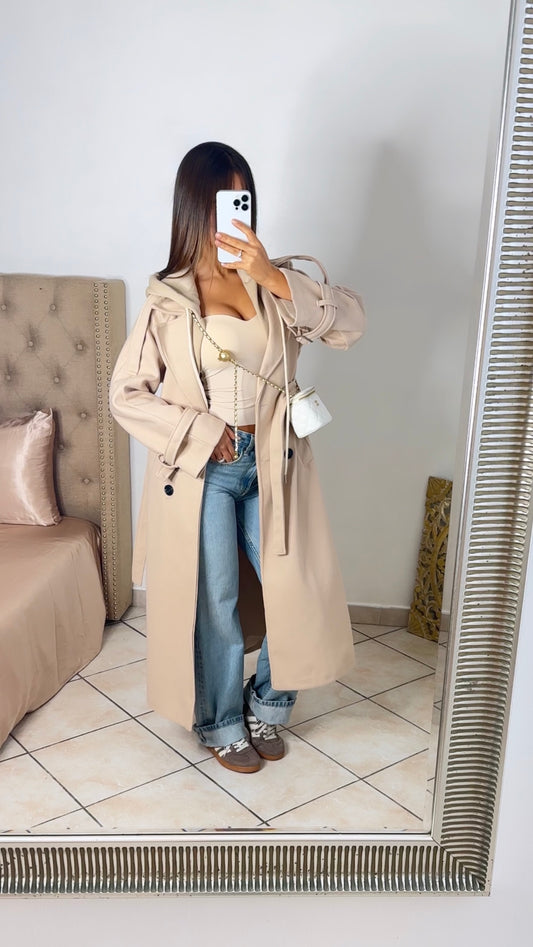 Manteau style trench à capuche [BEIGE]