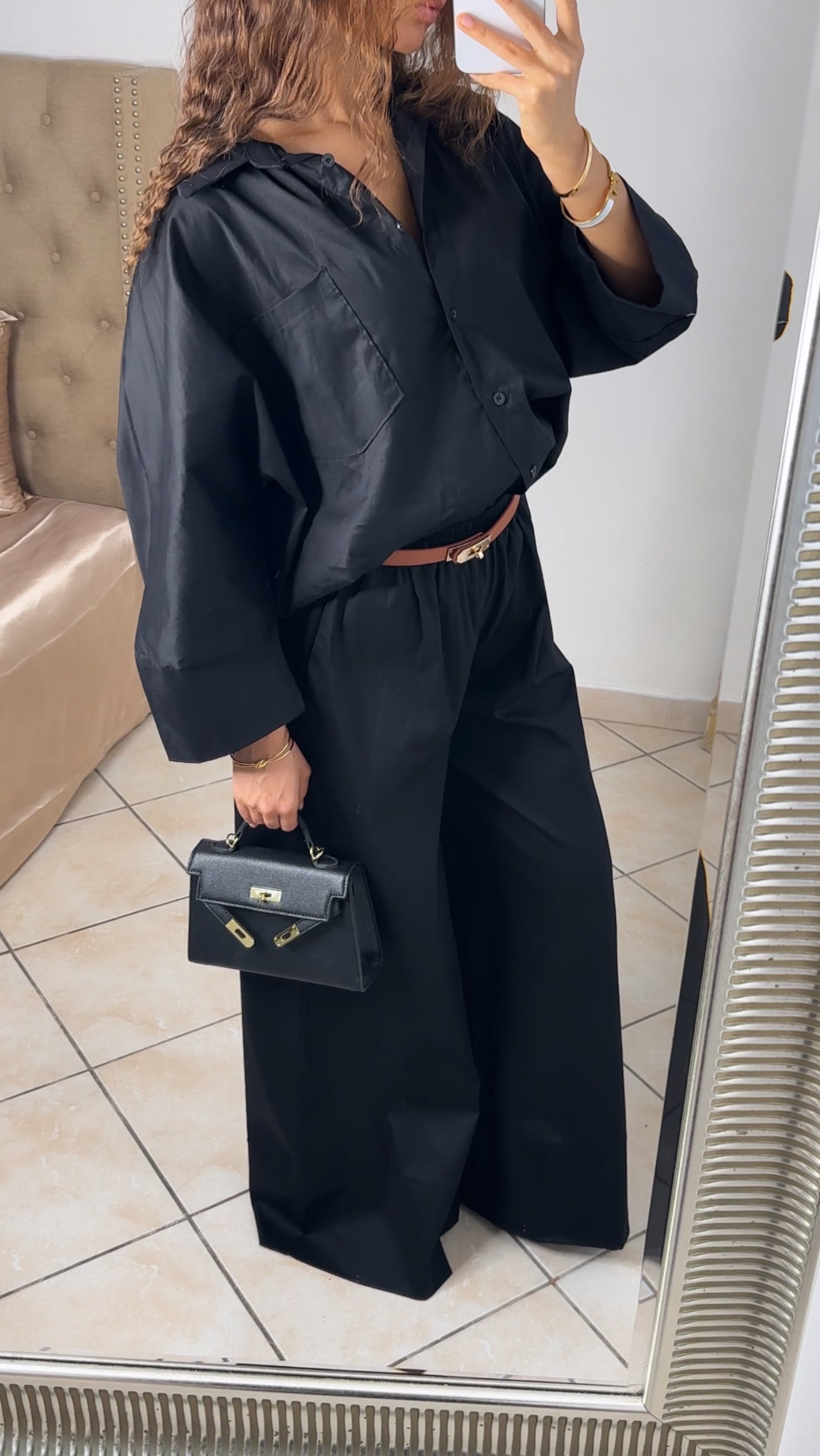 Ensemble chemise oversize et pantalon en popeline [NOIR]