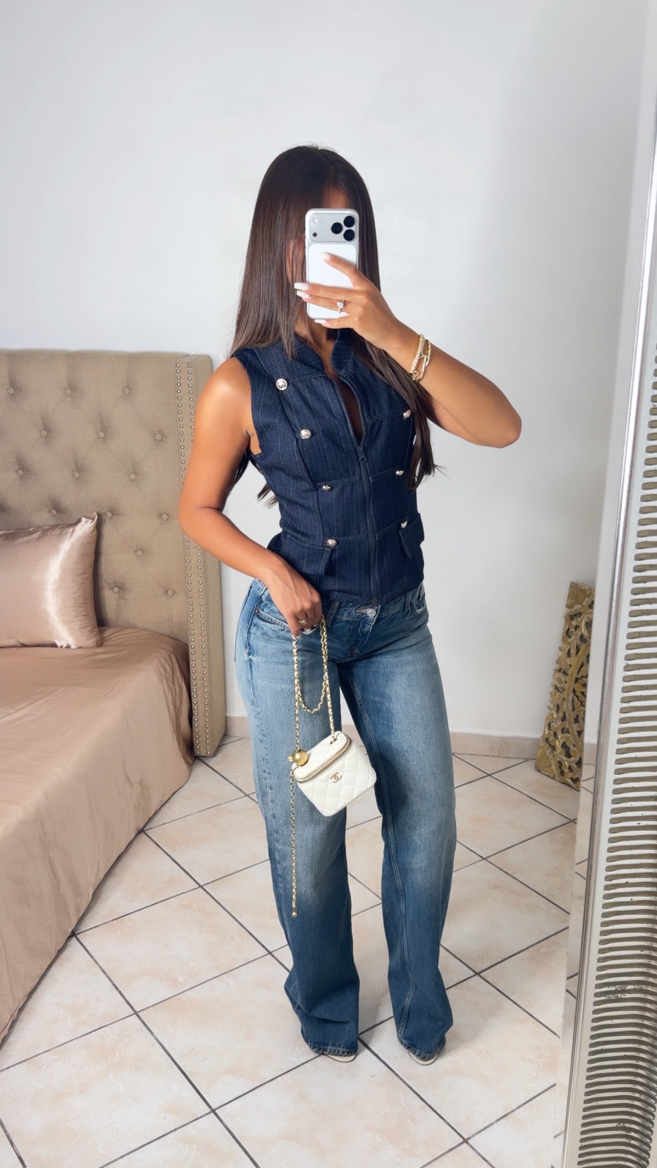 Top zippé sans manches à détail asiatique [MARINE]