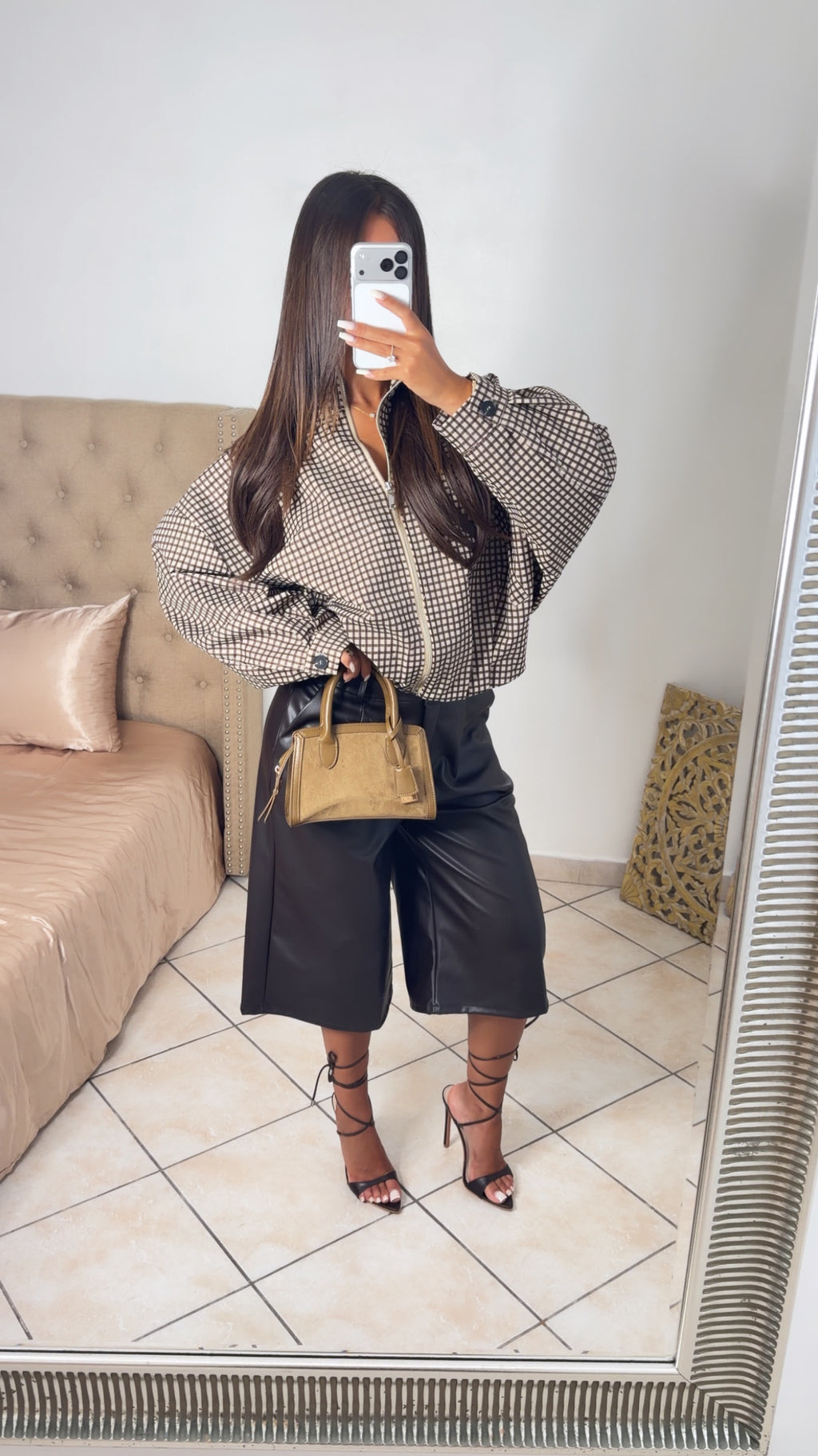 Veste bouffante à carreaux [MARRON]
