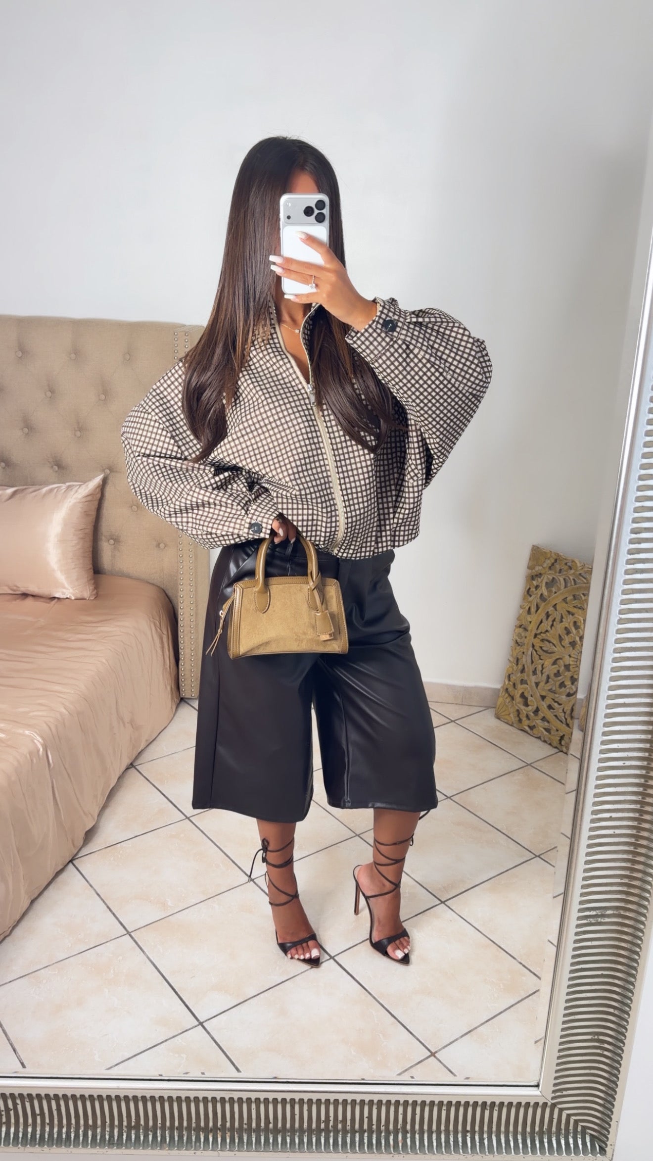 Veste bouffante à carreaux [MARRON]