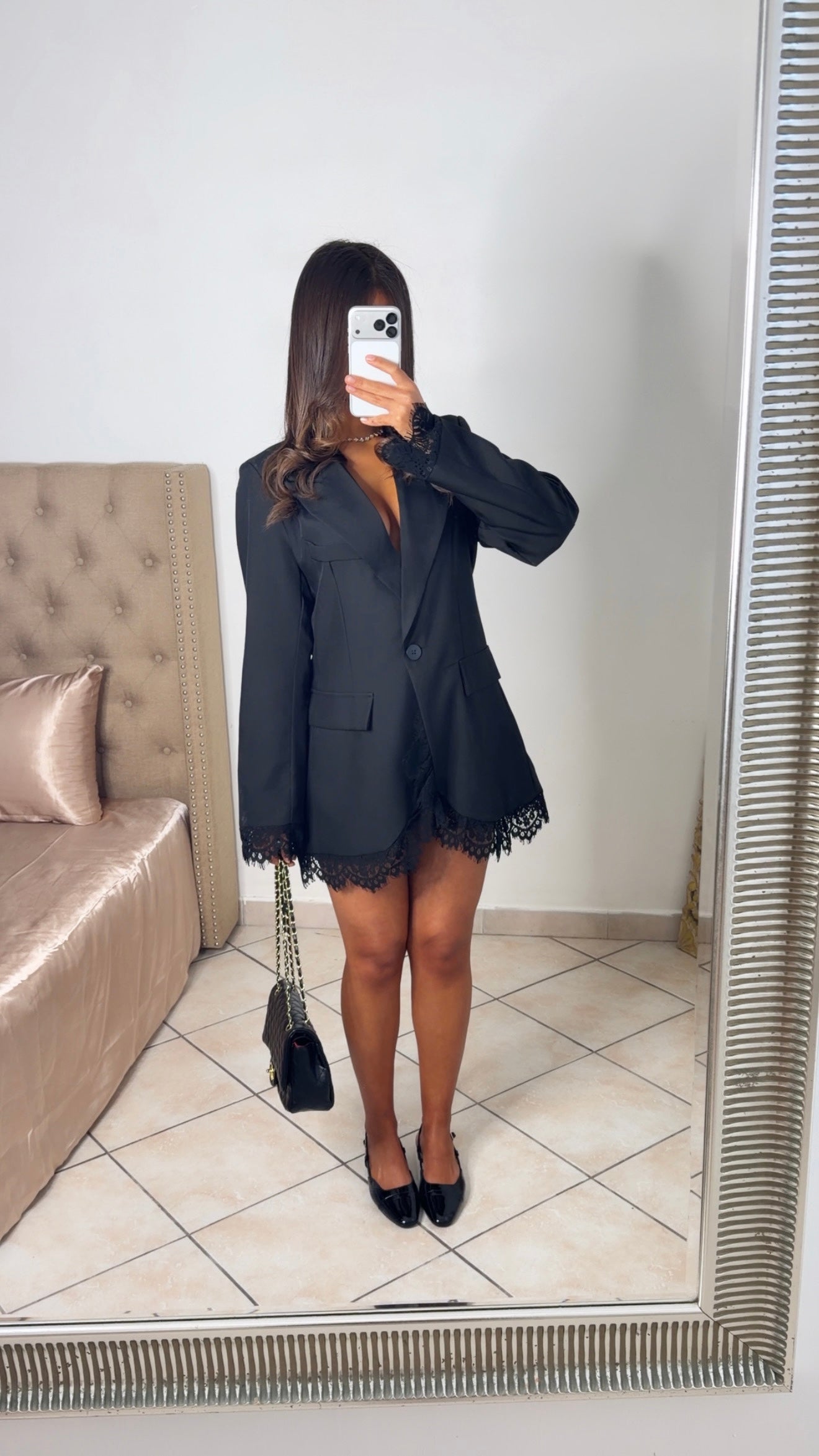 Robe blazer détails dentelle [NOIR]