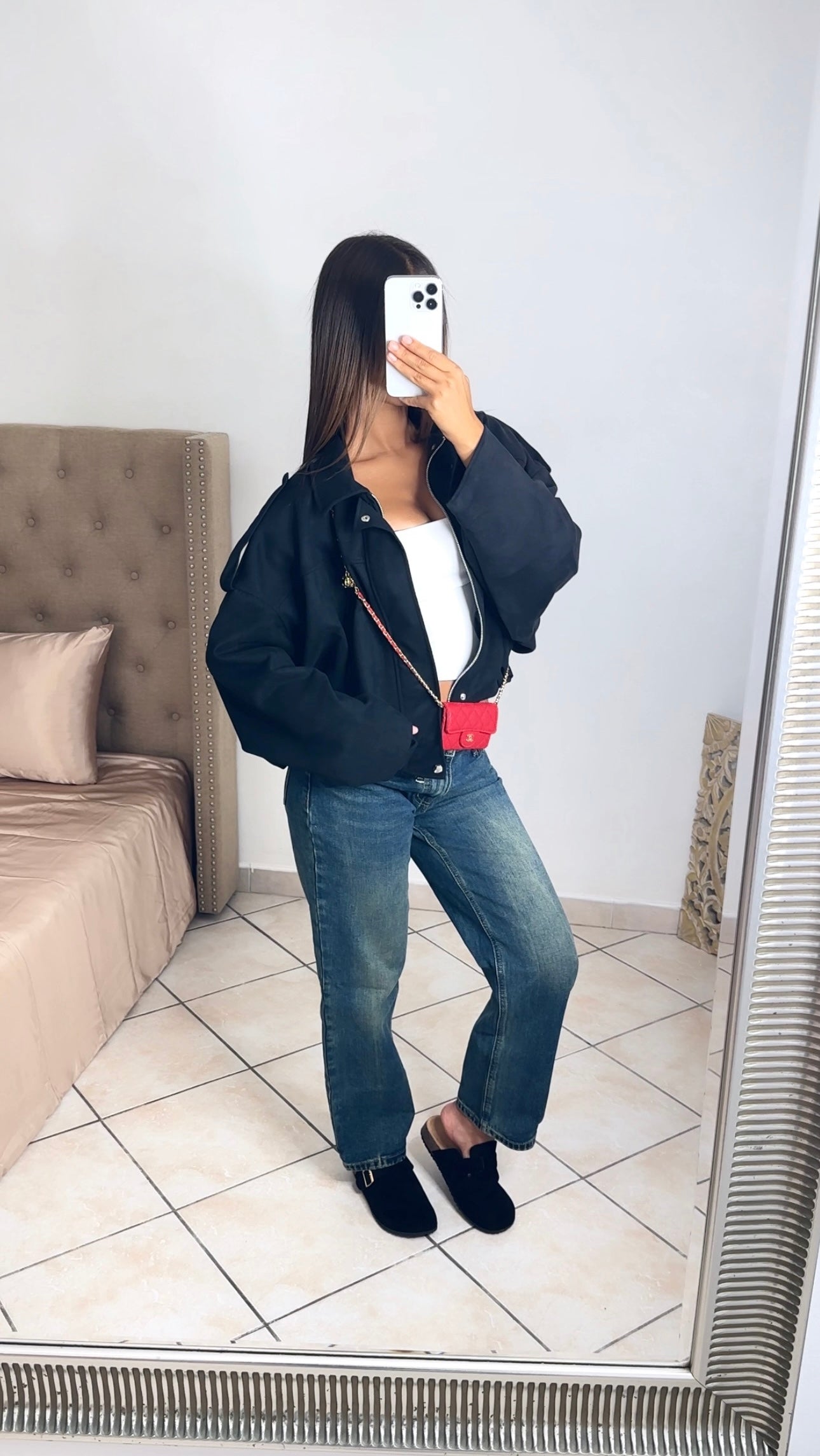 Veste bomber oversize en suédine [NOIR]