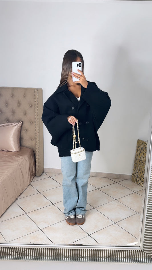 Manteau court oversize style trench [NOIR]