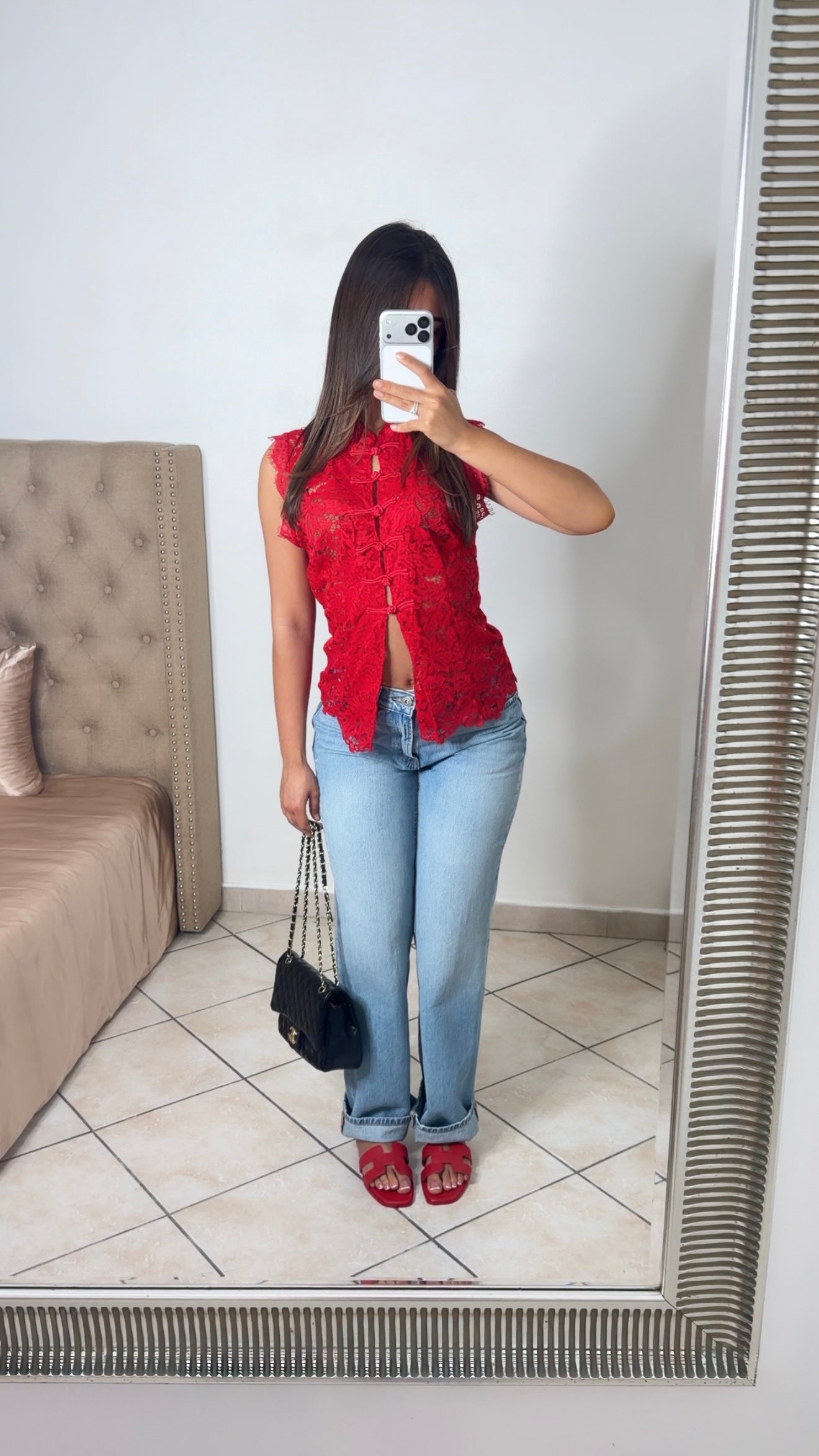 Top style Mao en dentelle transparent [ROUGE]
