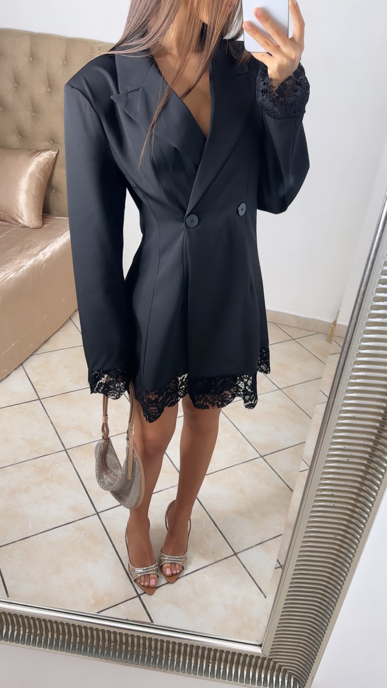 Robe blazer à dentelle [NOIR]