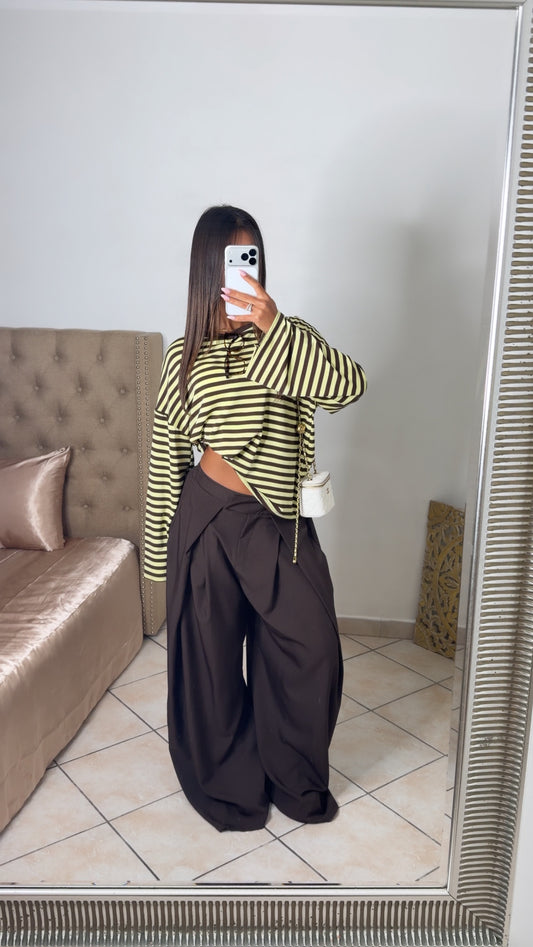 Pull oversize rayé [MARRON]