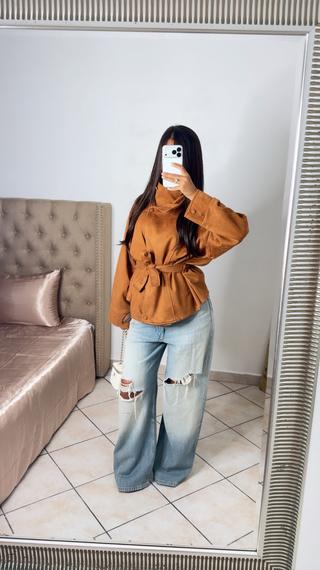 Veste en daim structurée à la taille [CAMEL]