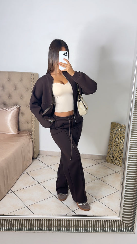 Ensemble veste à zip & pantalon jogging [MARRON]