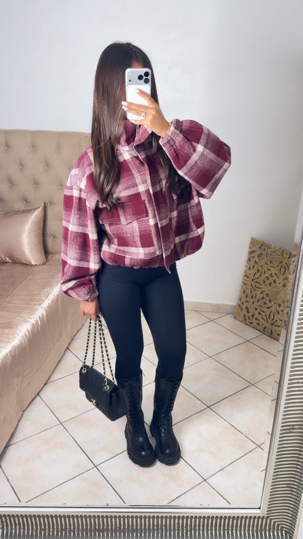 Veste bomber courte à carreaux [BORDEAUX]