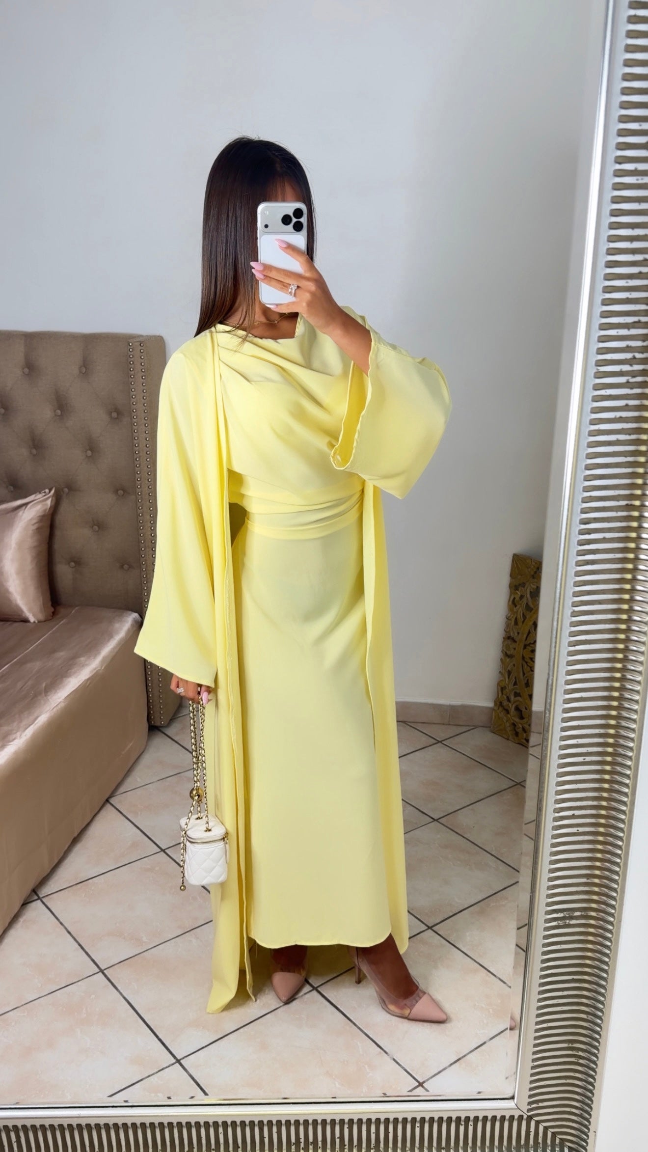 Ensemble robe cintrée a nouer au dos et kimono [JAUNE]