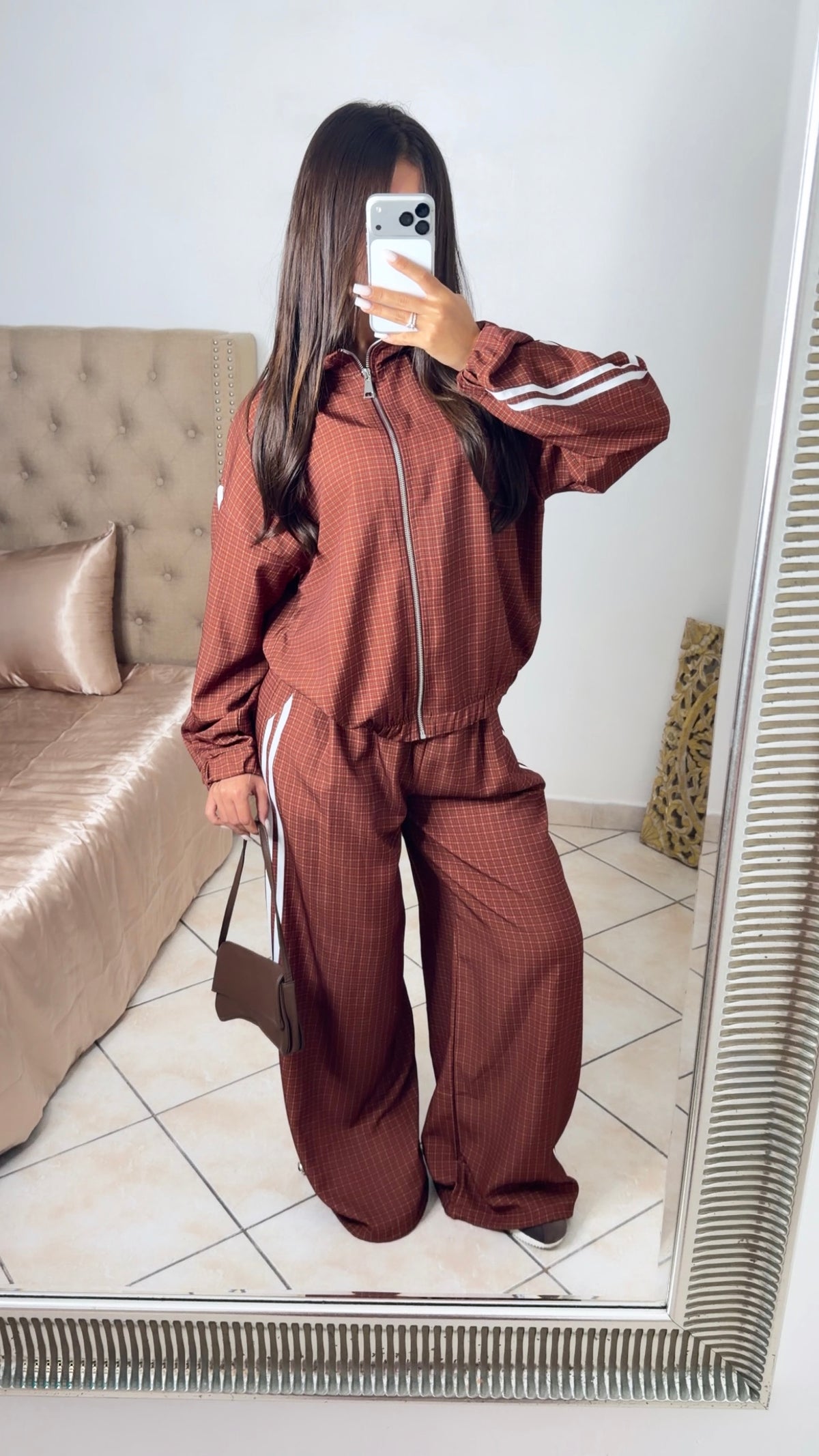 Ensemble jogging à bandes et carreaux [ROUILLE]
