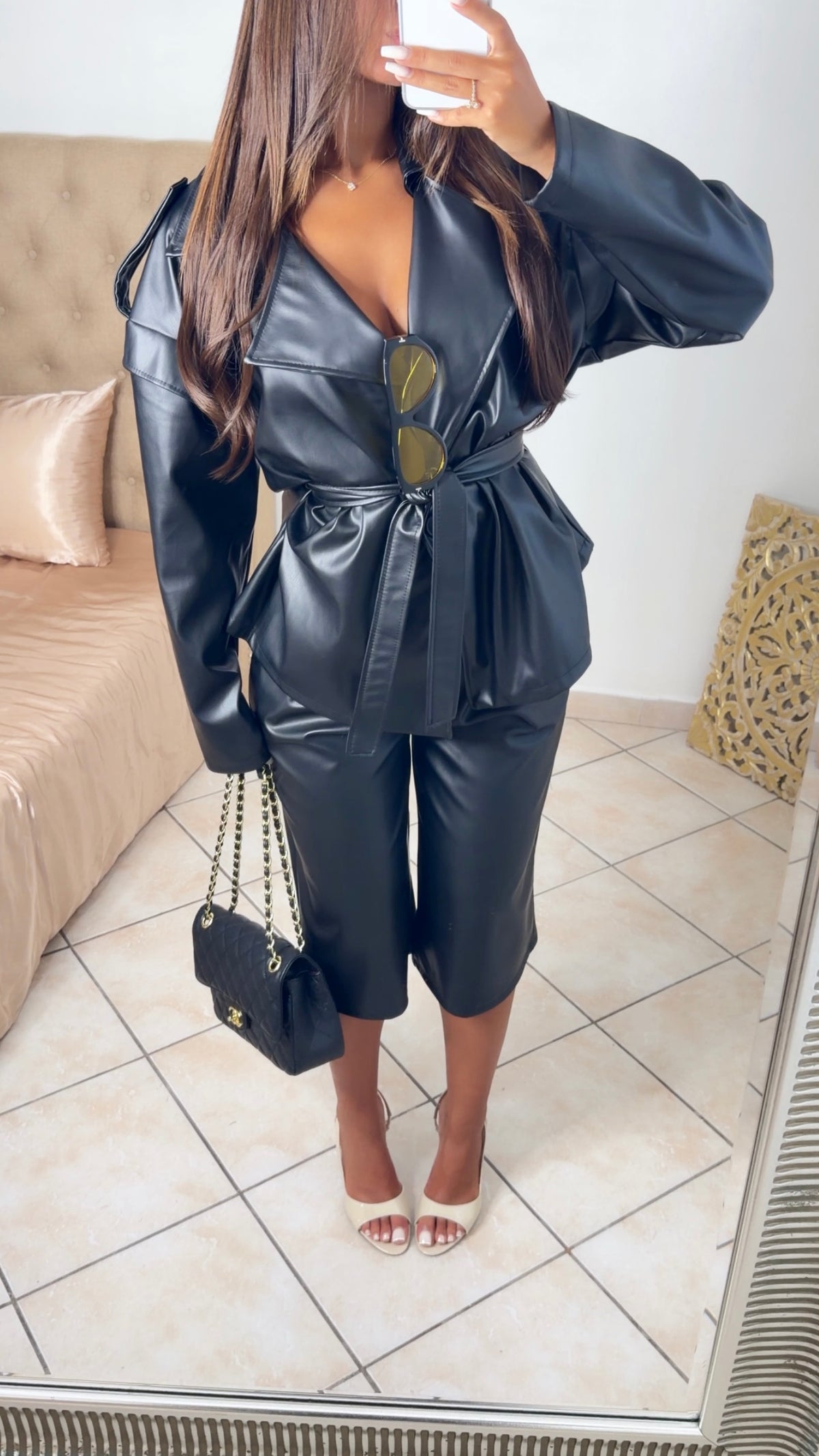 Veste style trench en similicuir [NOIR]